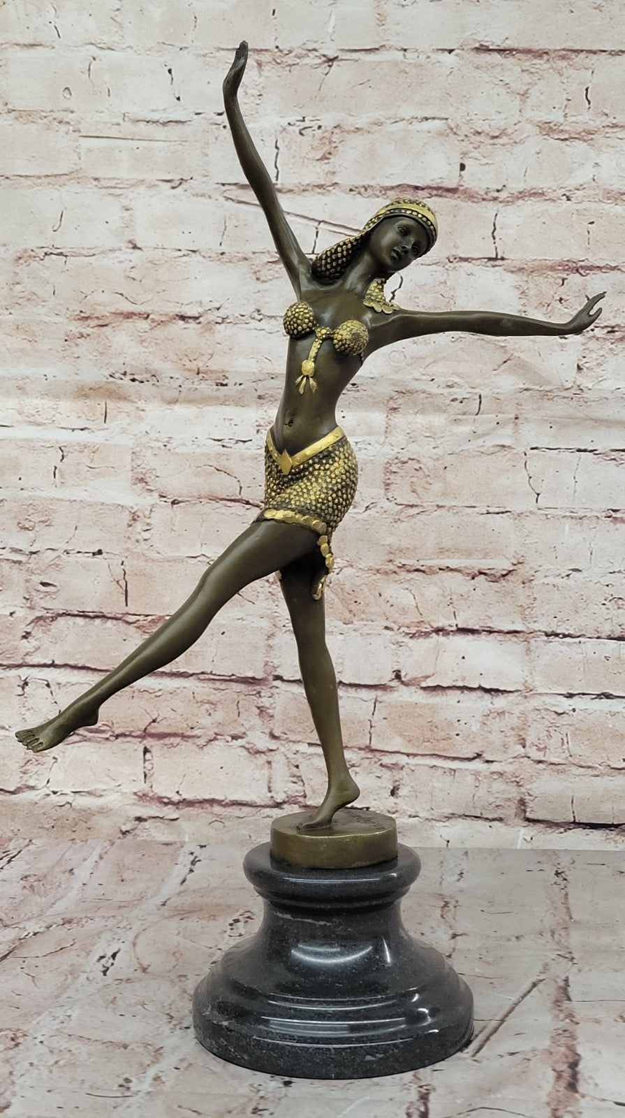 Handcrafted bronze sculpture SALE Art Satue Dancer Exotic Chiparus Patina Gold