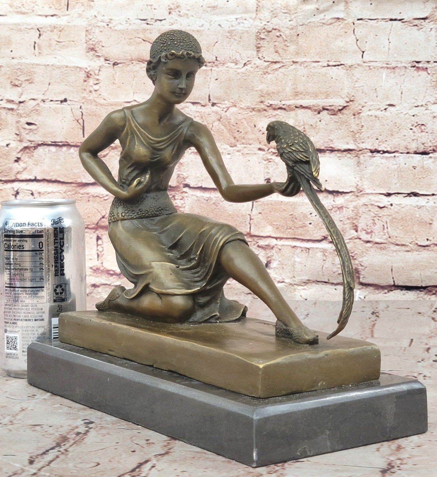 Handcrafted bronze sculpture SALE /Marble Parrot The And Lady Deco Art Chiparus