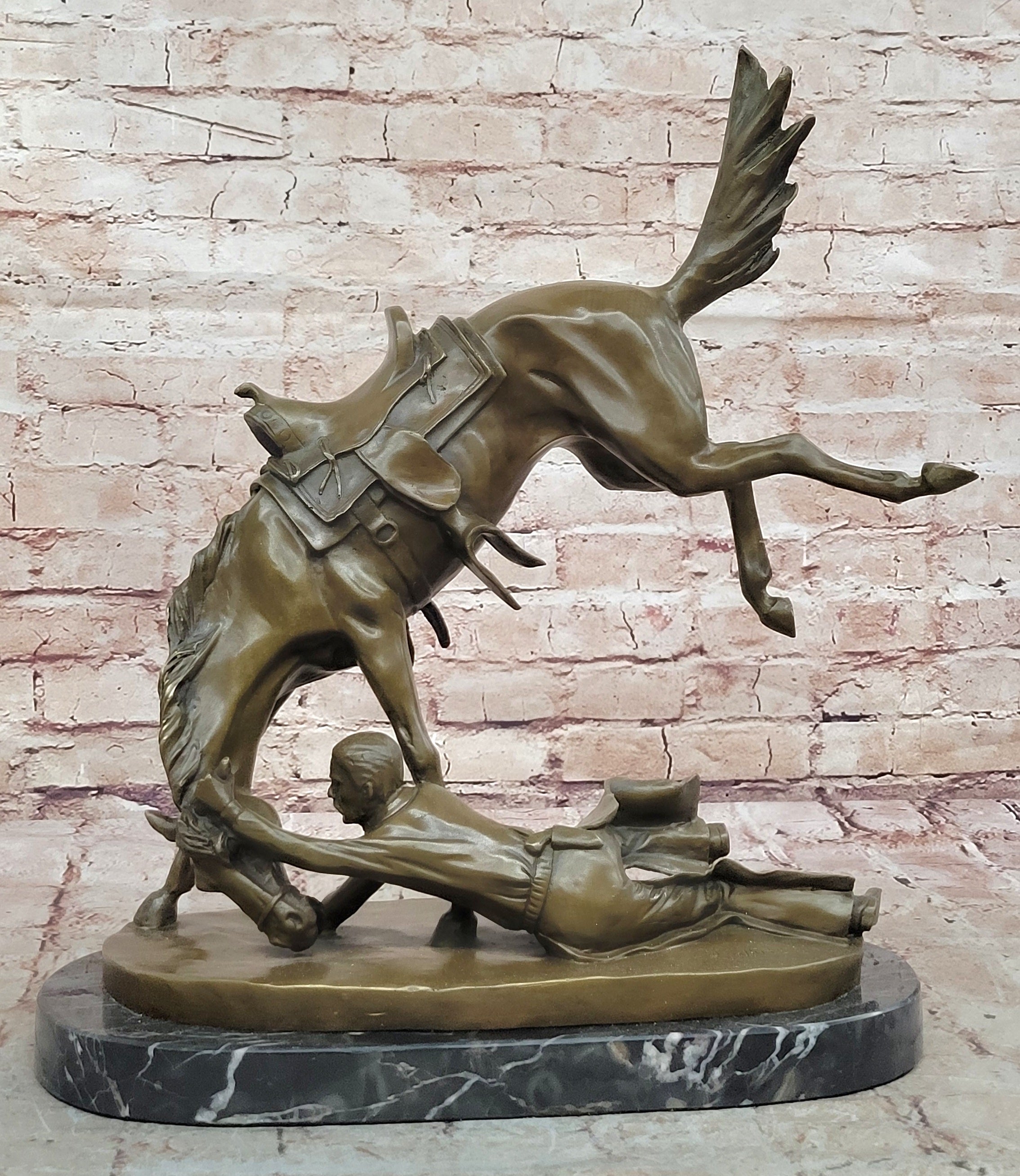 Horse Cowboy Lover Western Saddle Ranch Farm Art Bronze Marble Statue Sculpture