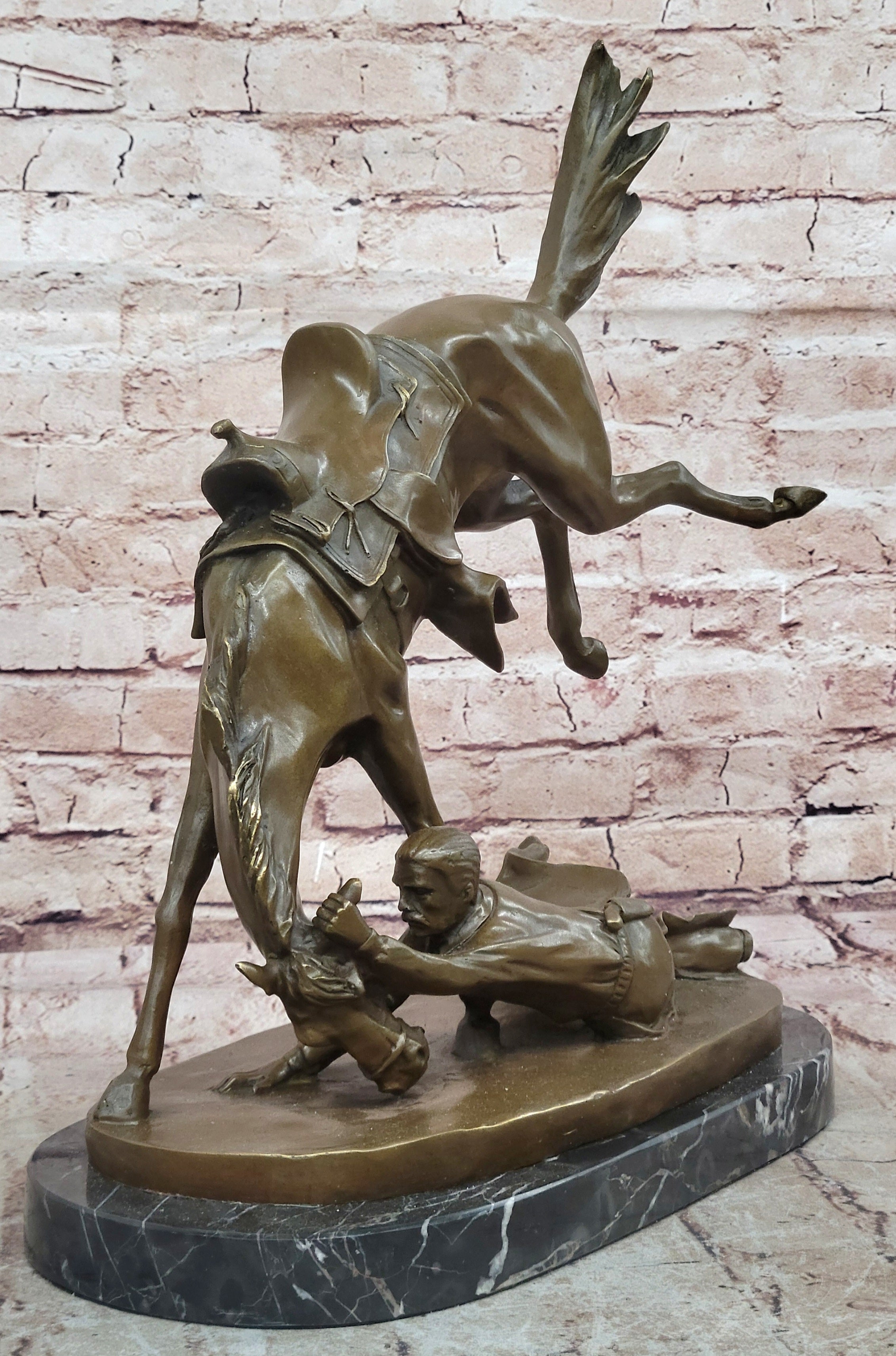 Horse Cowboy Lover Western Saddle Ranch Farm Art Bronze Marble Statue Sculpture