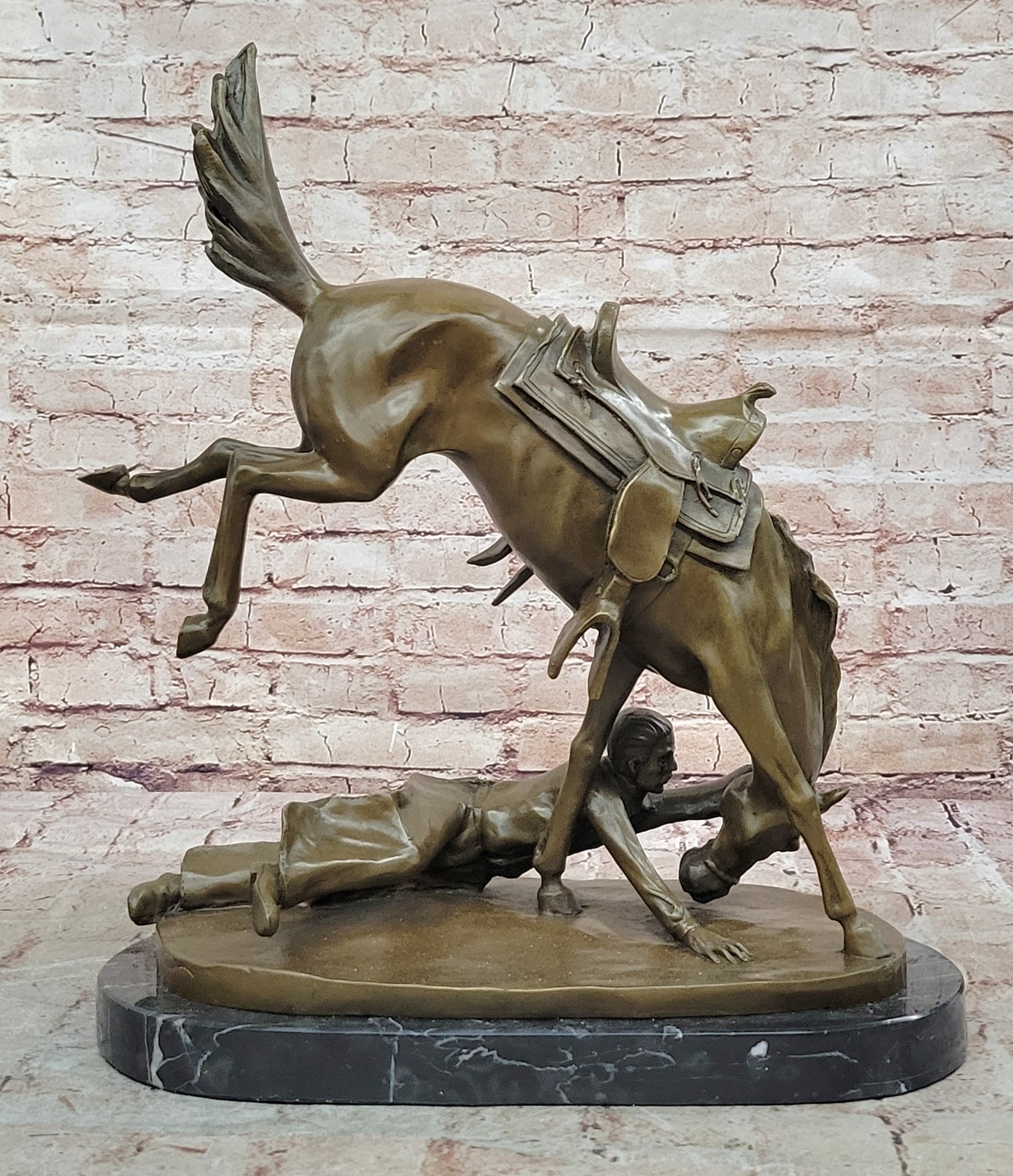 Horse Cowboy Lover Western Saddle Ranch Farm Art Bronze Marble Statue Sculpture