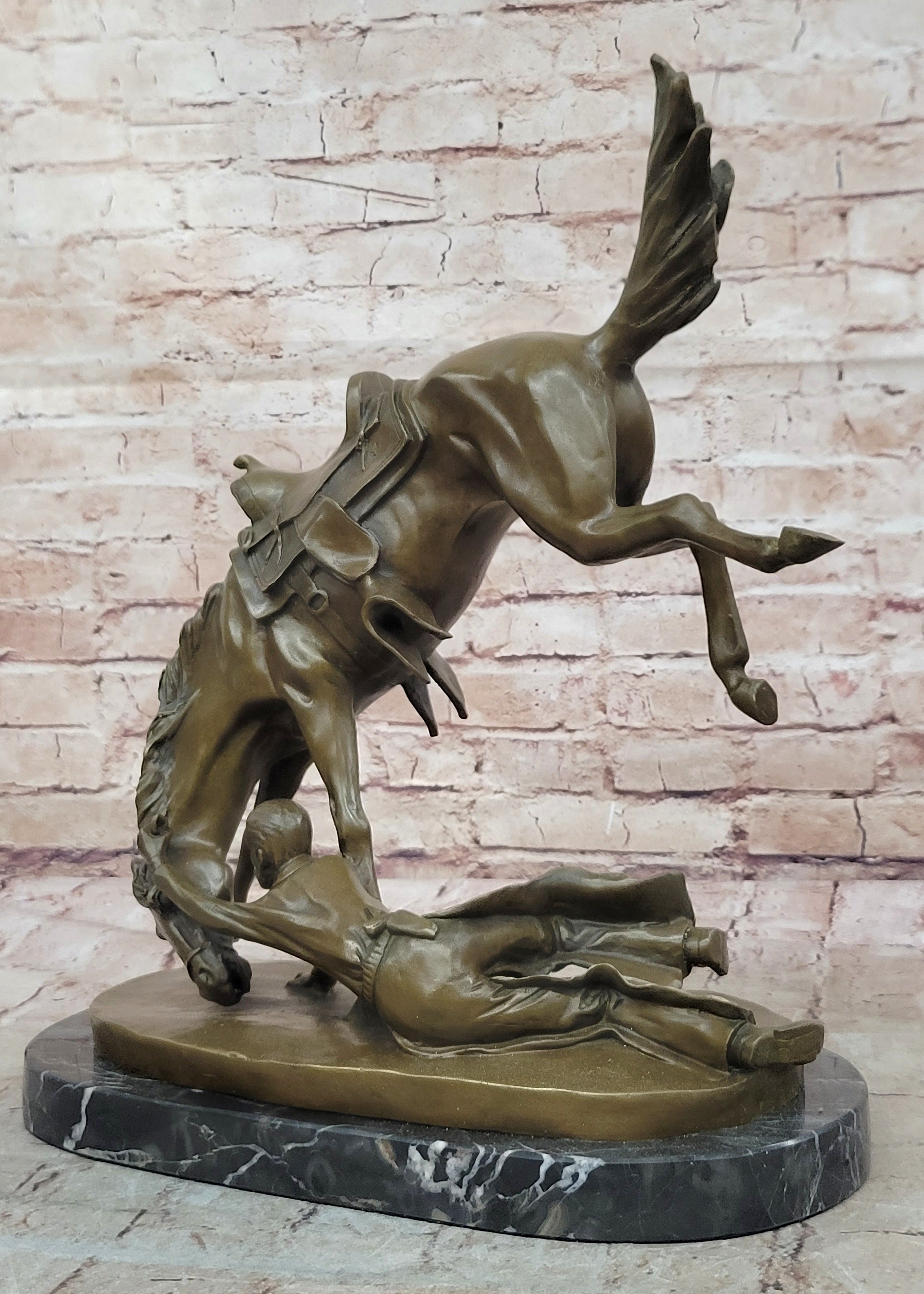 Horse Cowboy Lover Western Saddle Ranch Farm Art Bronze Marble Statue Sculpture