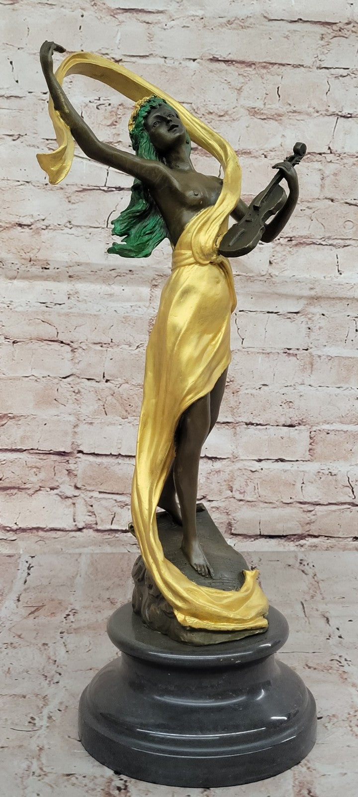 VINTAGE MID CENTRURY MODERN BRUTALIST VIOLIN PLAYER NUDE BRONZE STATUE SCULPTURE