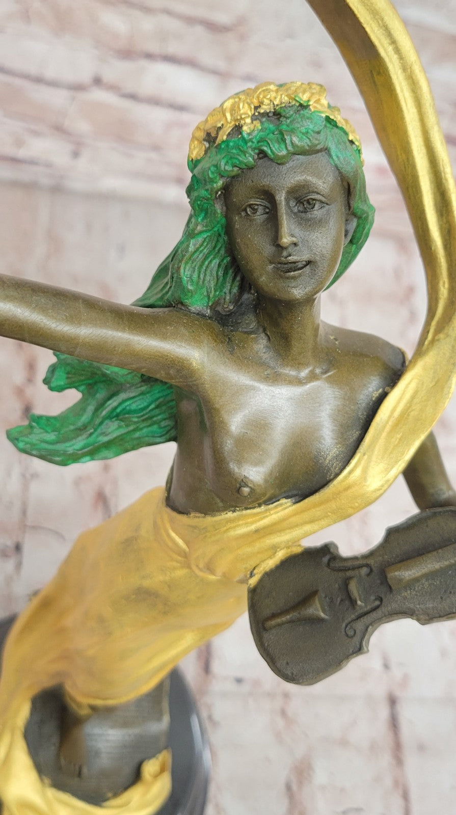 VINTAGE MID CENTRURY MODERN BRUTALIST VIOLIN PLAYER NUDE BRONZE STATUE SCULPTURE