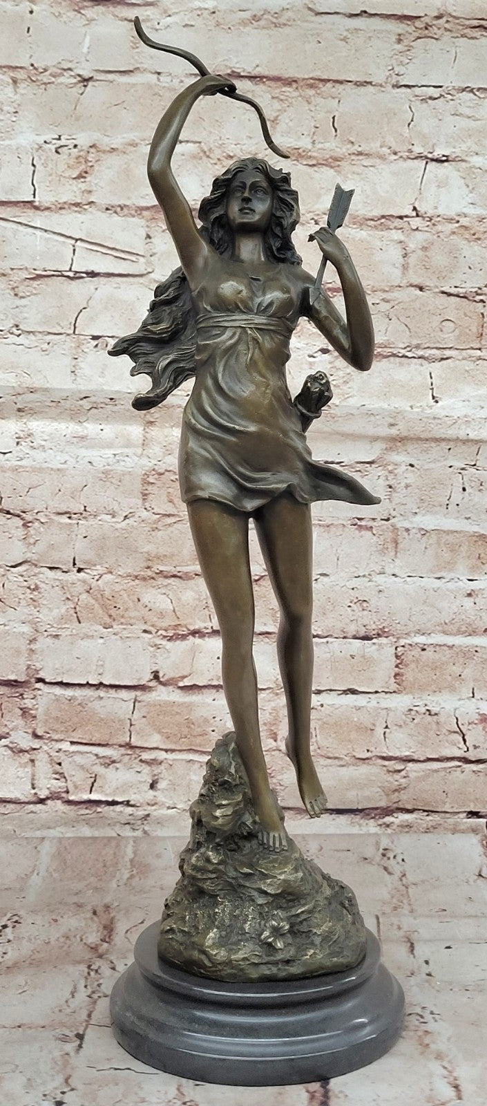 Vintage Bronze Art Deco Nude Goddess Diana The Huntress Fountain Garden Statue