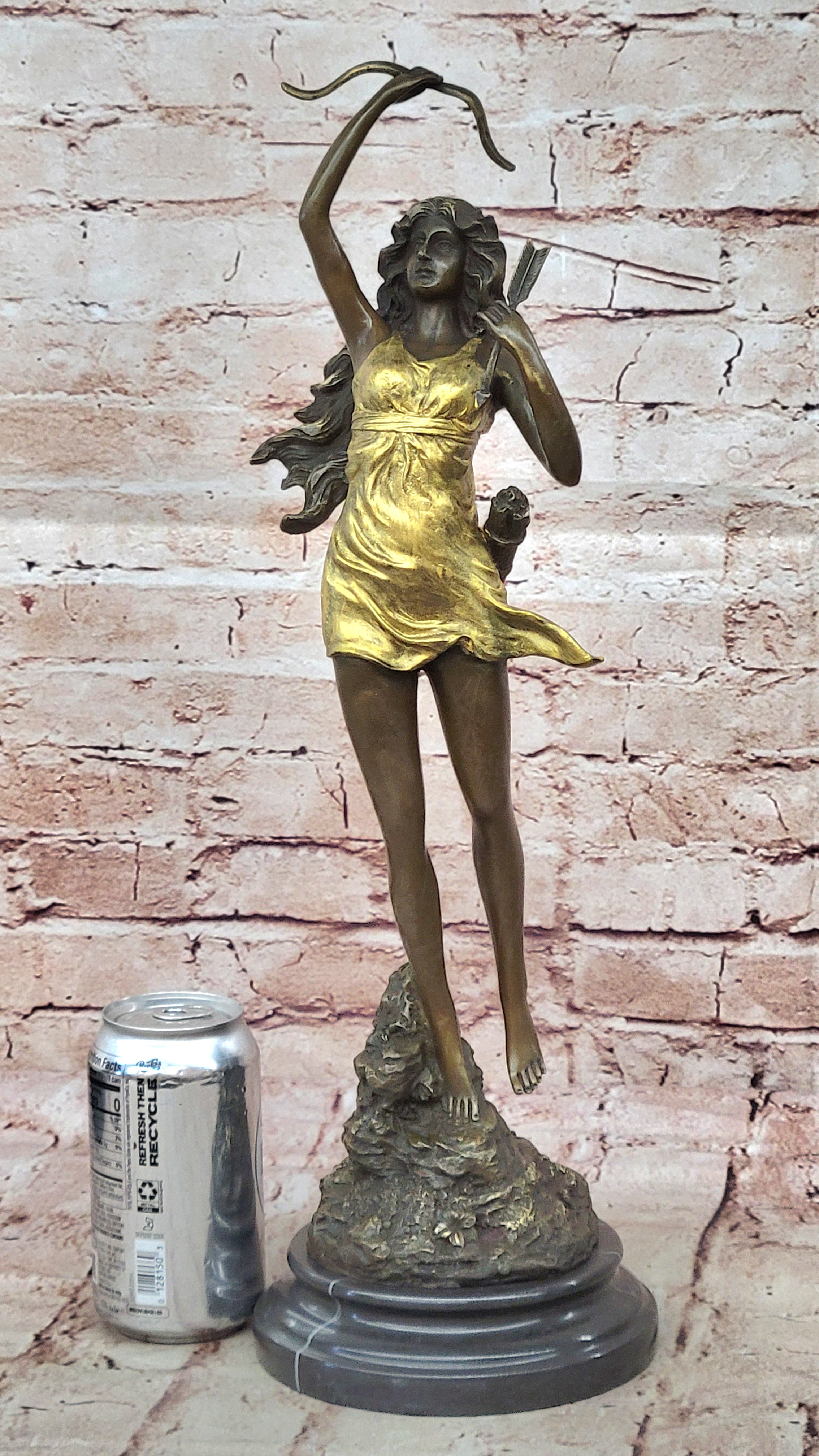 Signed Cast Bronze Diana The Huntress Art Deco Nude Sculpture Statue Mythical