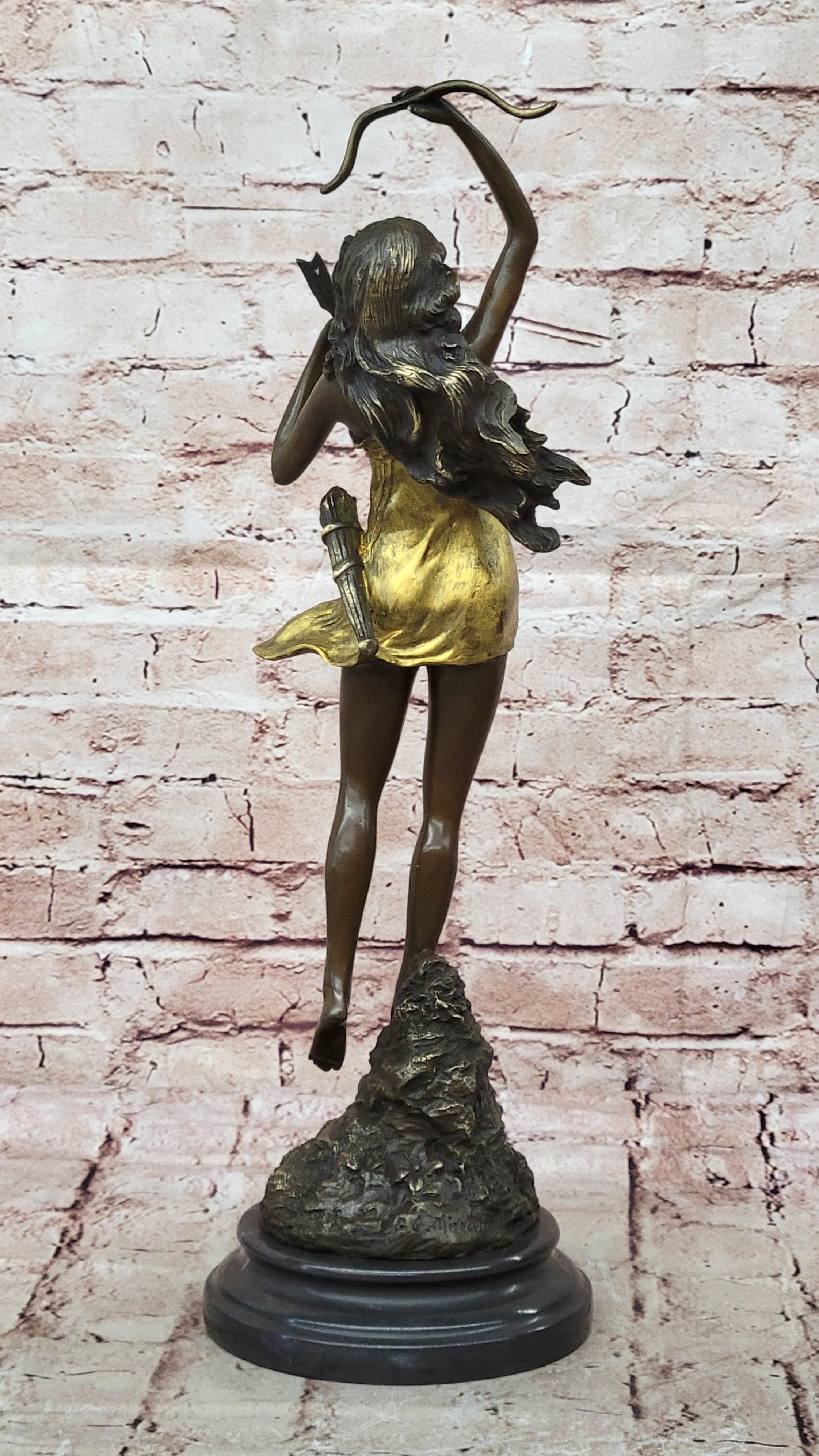 Signed Cast Bronze Diana The Huntress Art Deco Nude Sculpture Statue Mythical