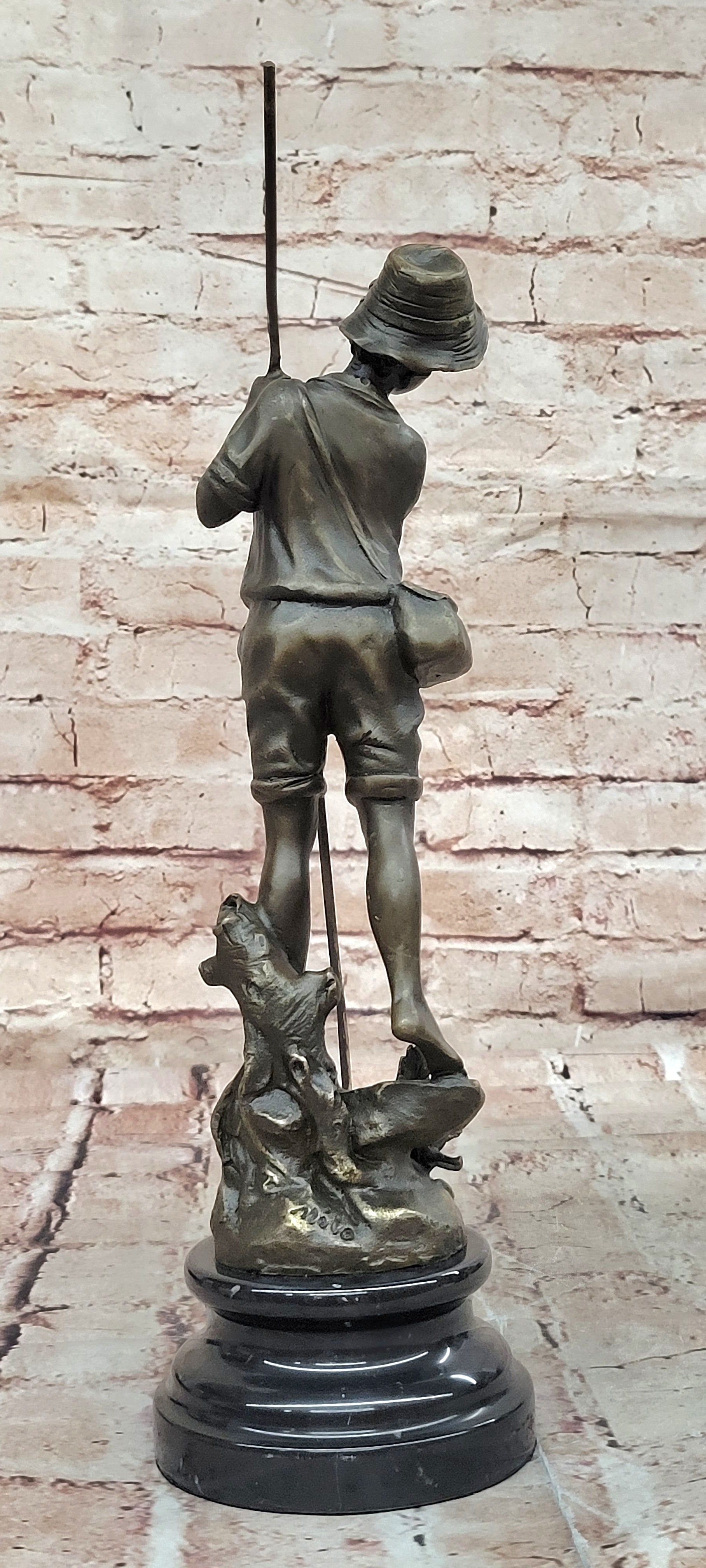 Bronze Fisherman Sculpture: Fly Fisherman by Miguel Lopez Known As Milo Figure