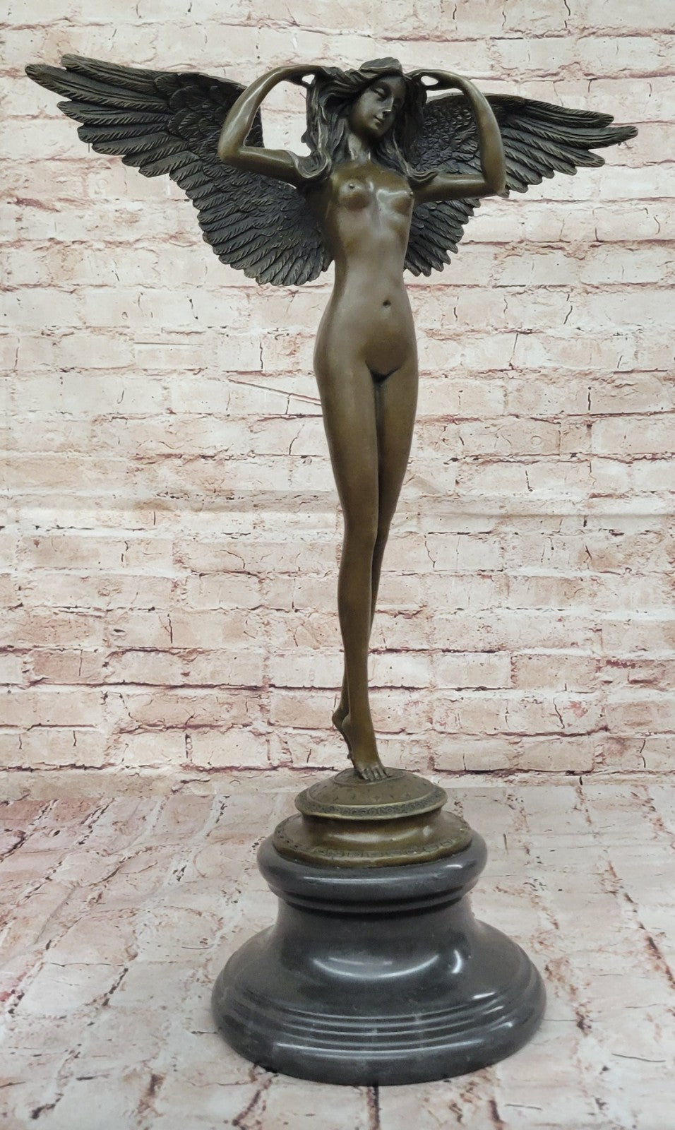 Handcrafted bronze sculpture SALE Marble Weinman By Signed Angel Lady Nude Decor