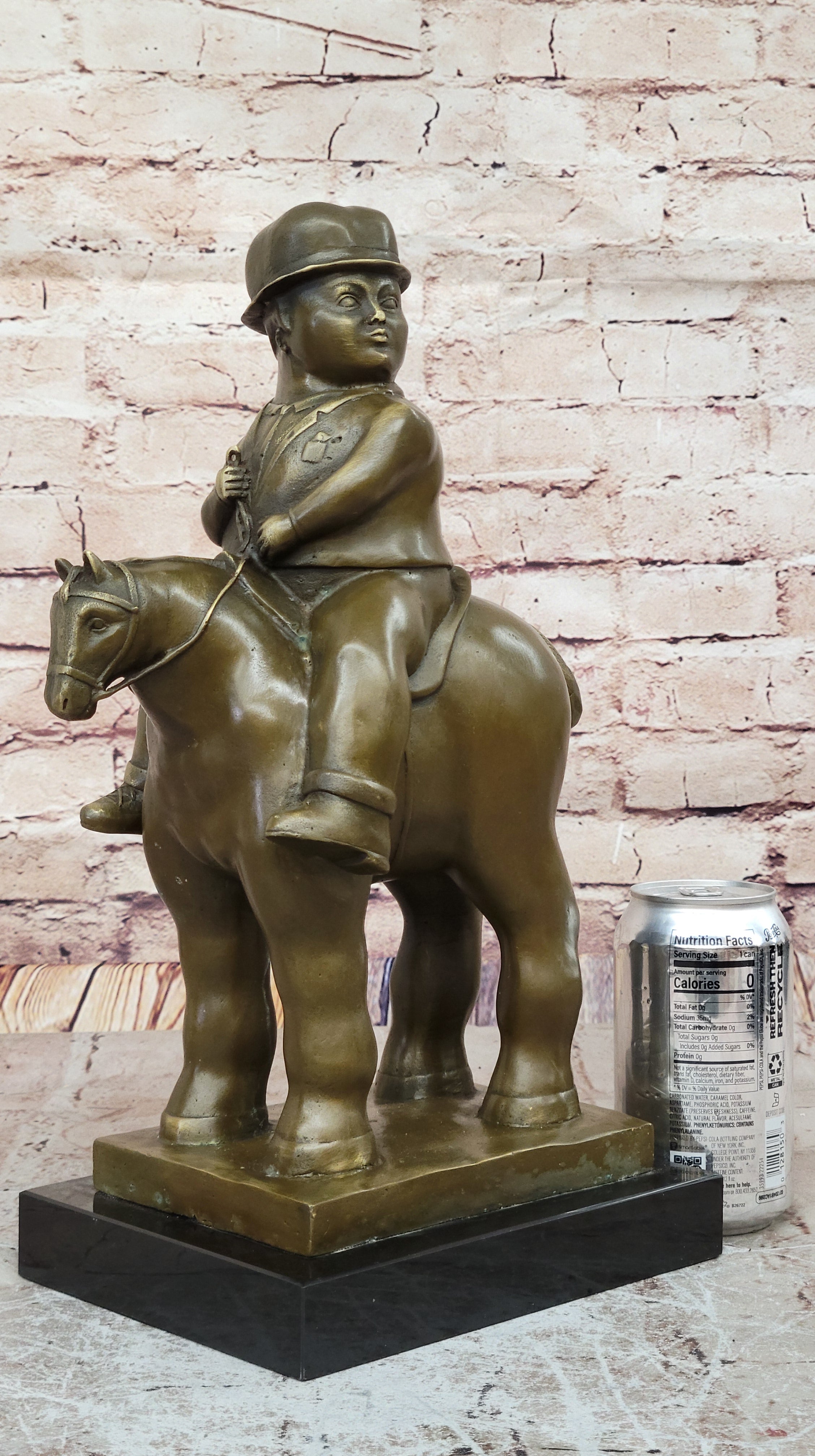 Bronze Sculpture Chubby Man on Horse Figure Signed Botero Sculpture Figurine Art
