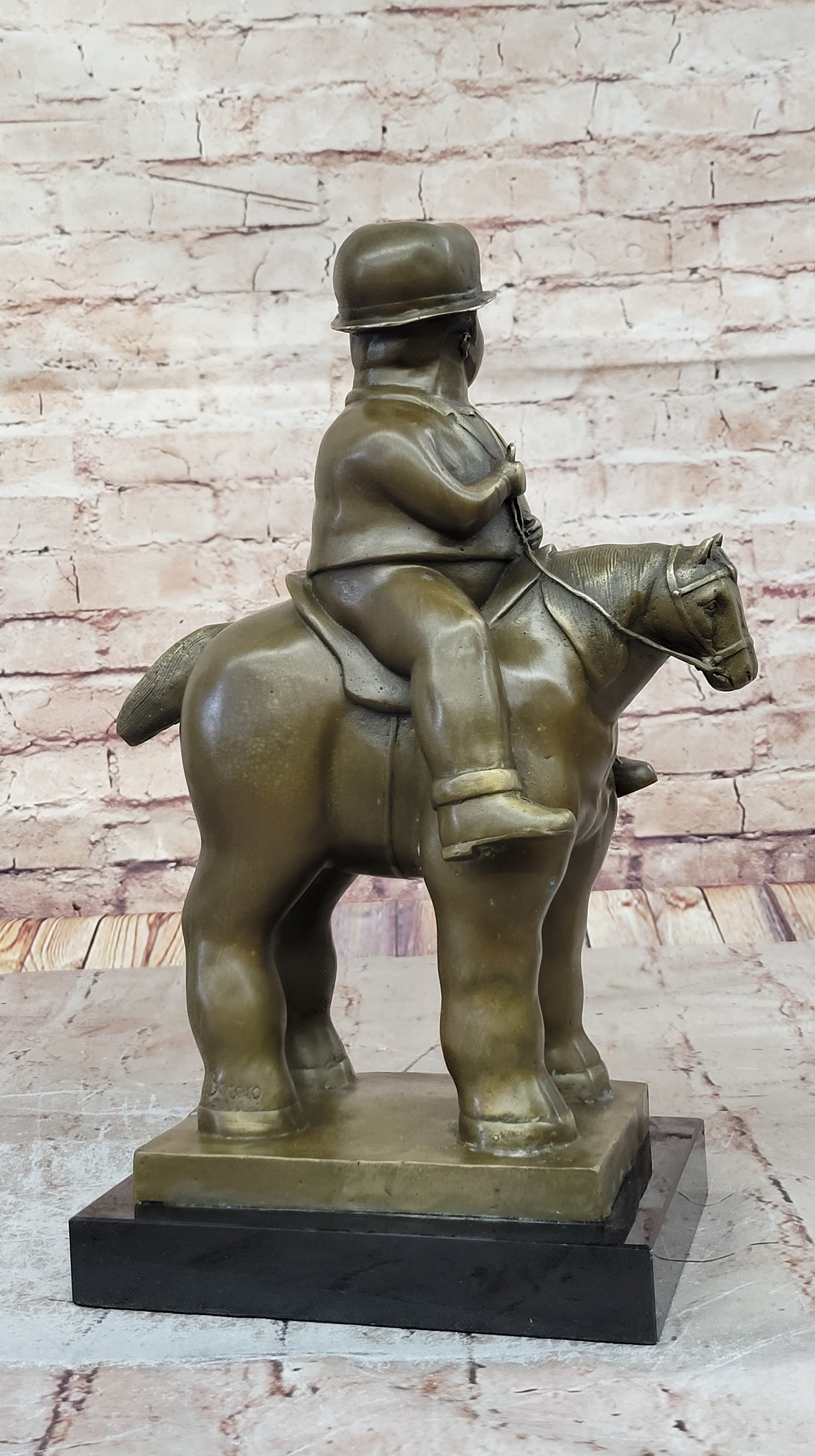 Bronze Sculpture Chubby Man on Horse Figure Signed Botero Sculpture Figurine Art