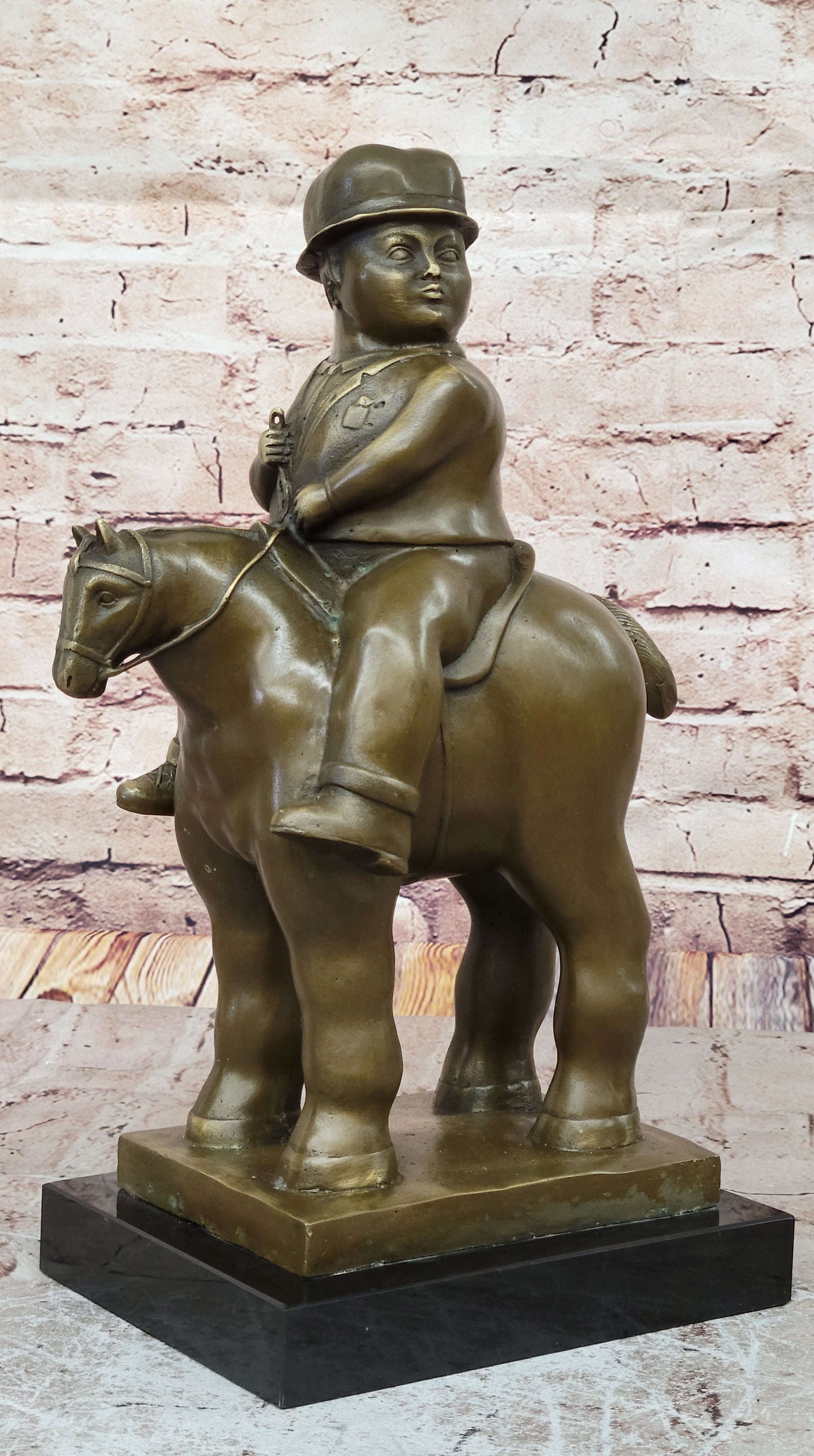 Bronze Sculpture Chubby Man on Horse Figure Signed Botero Sculpture Figurine Art