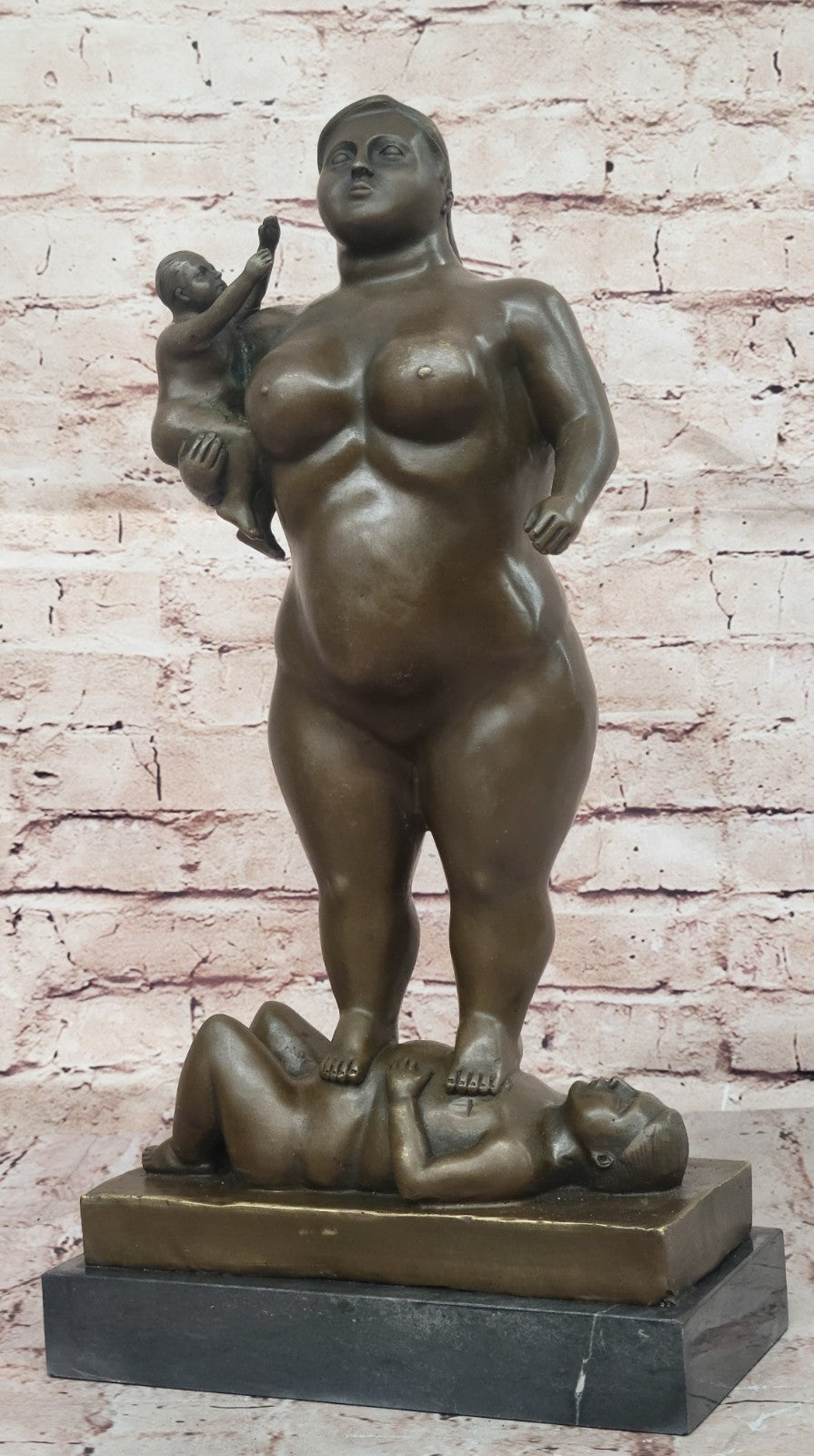 Man Nude Woman Carrying Baby by Spanish Artist Fernando Botero Genuine Bronze Statue