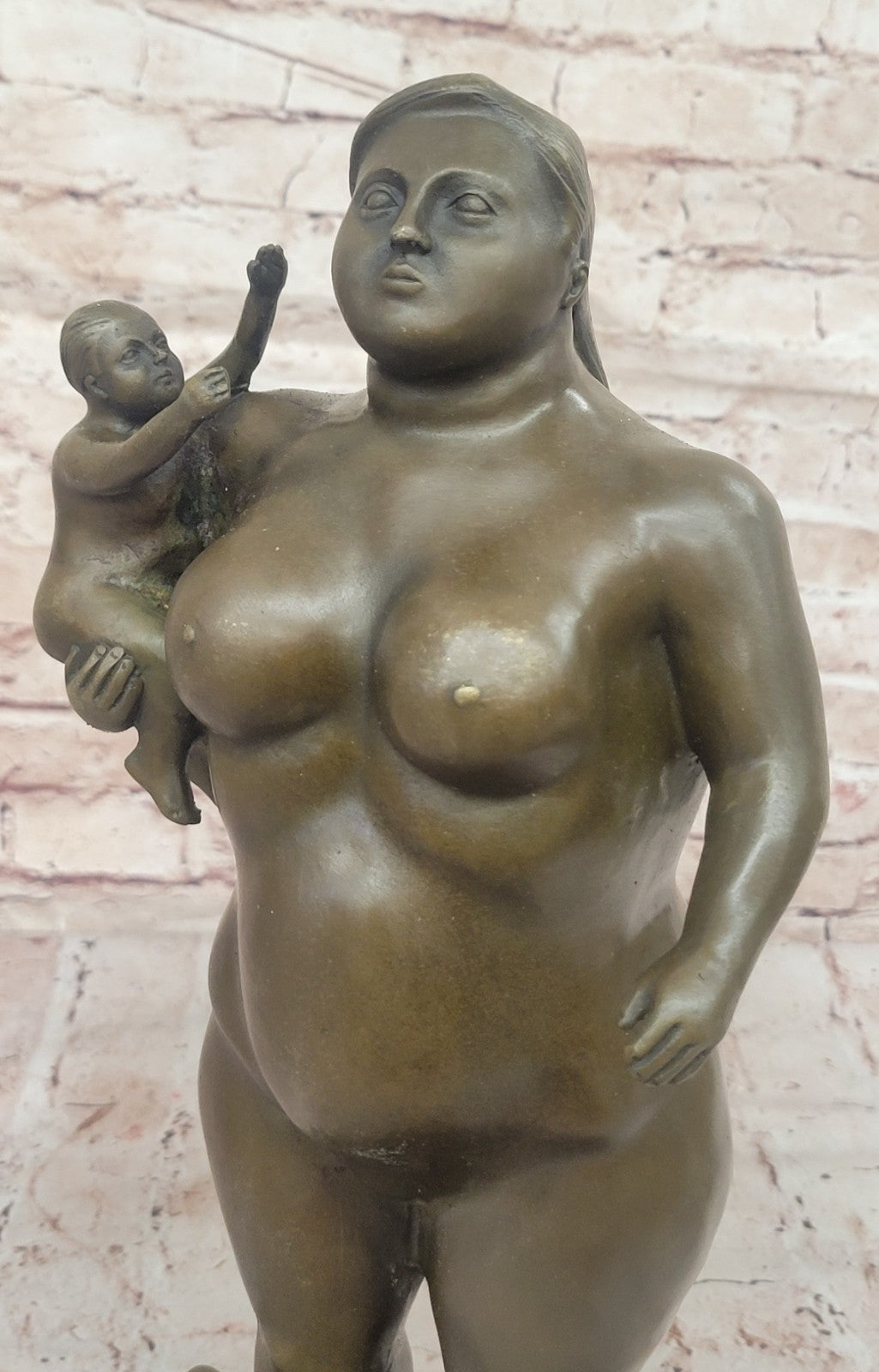 Man Nude Woman Carrying Baby by Spanish Artist Fernando Botero Genuine Bronze Statue