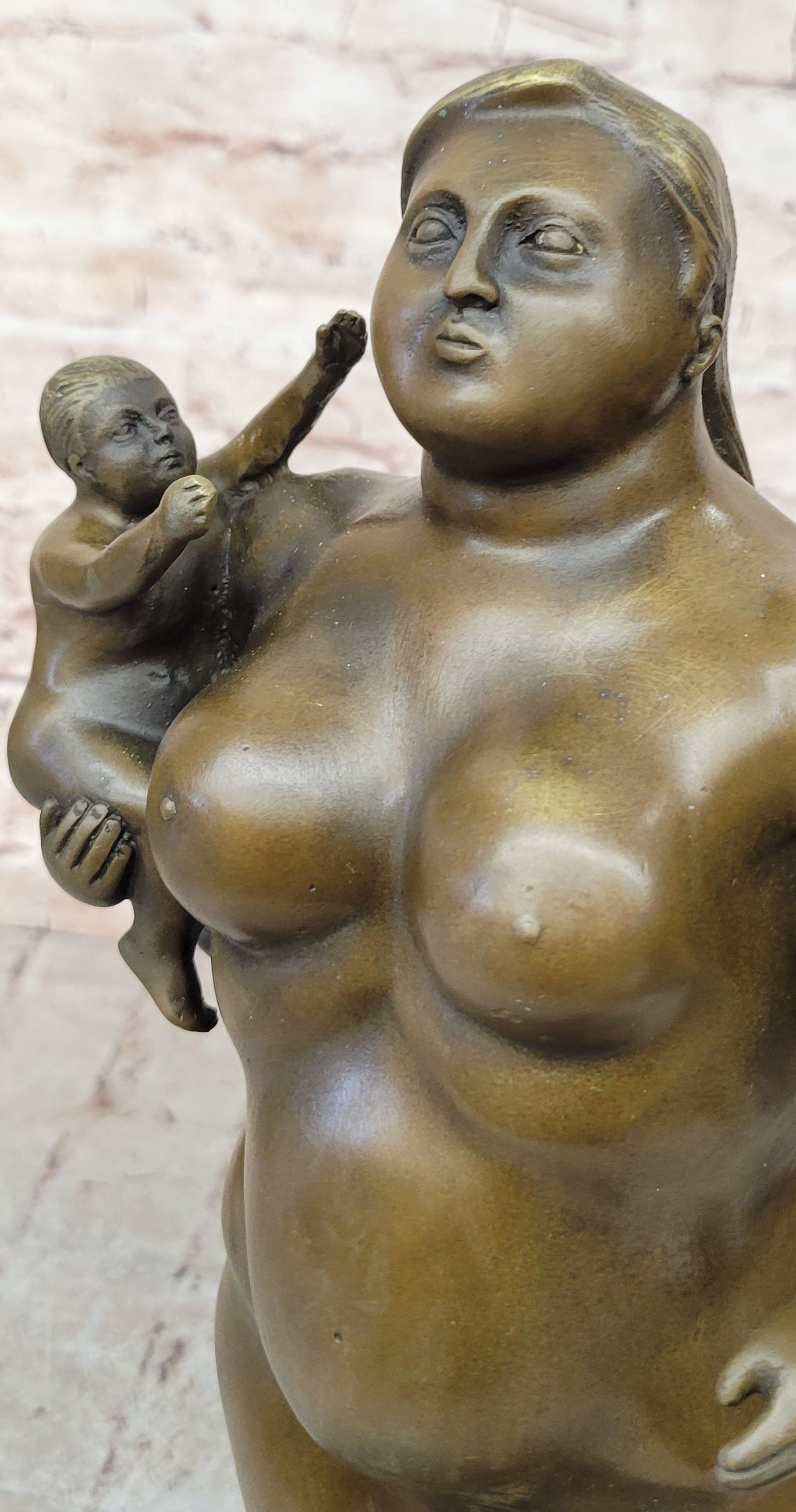 Man Nude Woman Carrying Baby by Spanish Artist Fernando Botero Genuine Bronze Statue