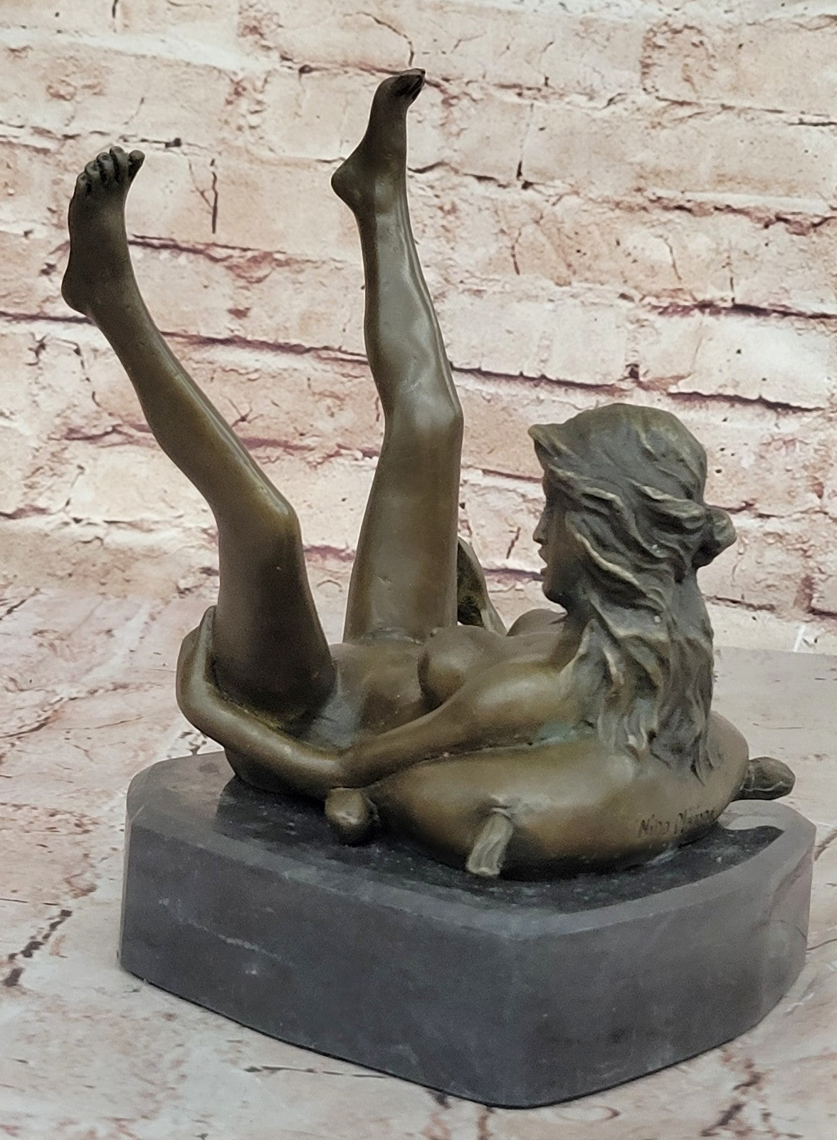 Bronze Art Deco Sculpture Nude Woman w/ Marble Base- Signed Nino Oliviono Sale