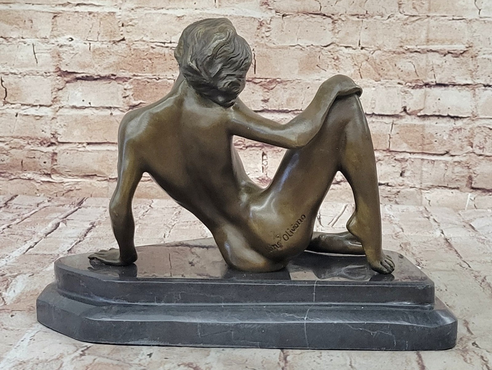 VINTAGE MID CENTURY MODRERN BRONZE SCULPTURE by NINO OLIVIONA - NUDE WOMAN DECO