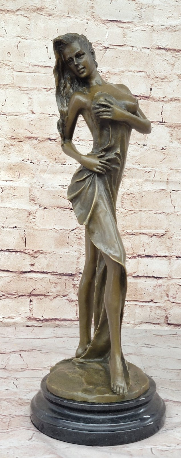 Buy 19" Semi Nude Woman Bronze Sculpture – Elegant Female Figure by Jean Patou on Marble Base