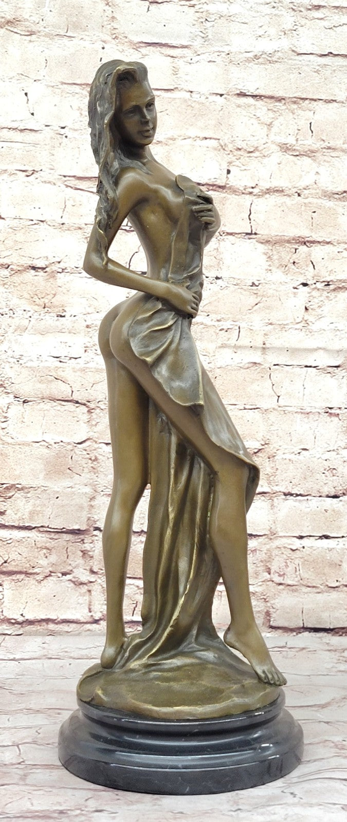 Buy 19" Semi Nude Woman Bronze Sculpture – Elegant Female Figure by Jean Patou on Marble Base