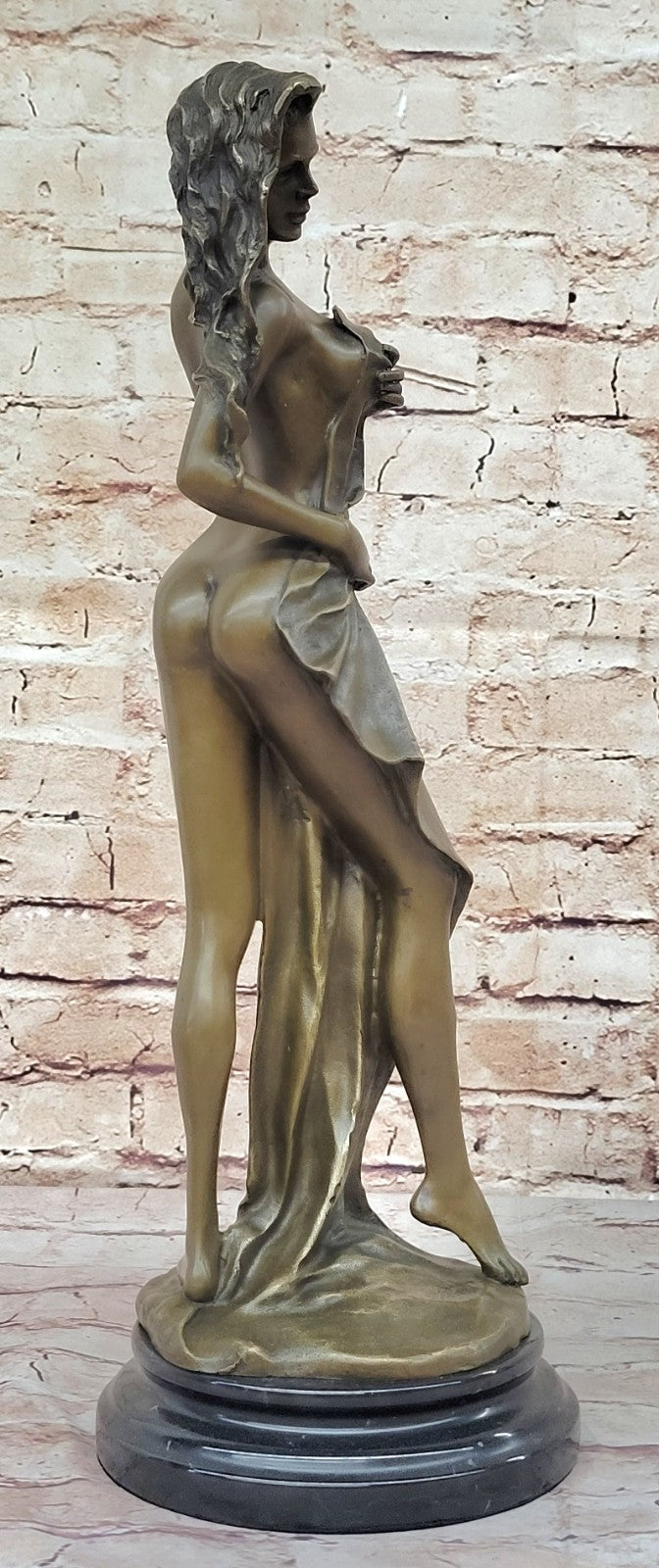 Buy 19" Semi Nude Woman Bronze Sculpture – Elegant Female Figure by Jean Patou on Marble Base