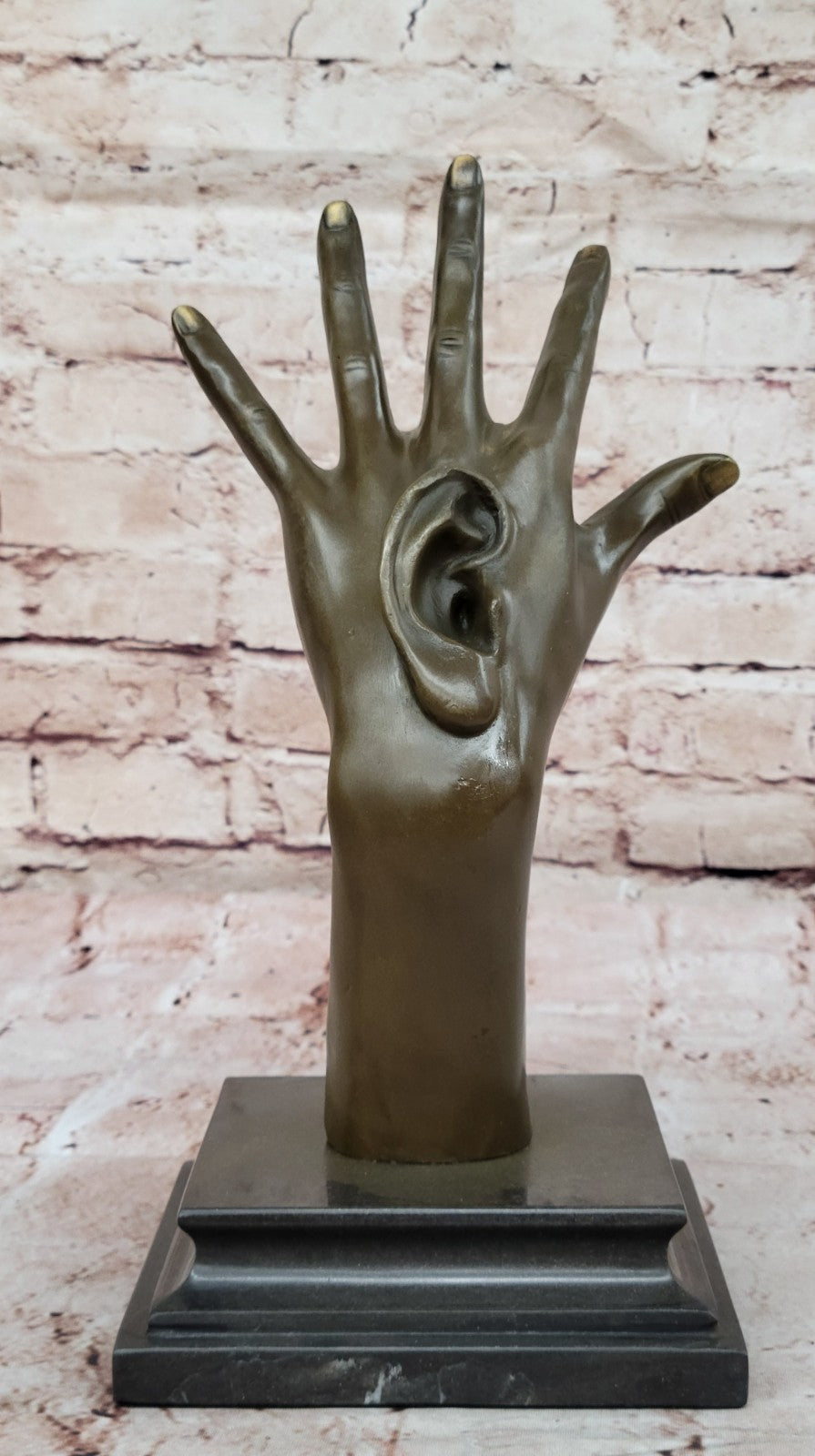 Handcrafted Detailed abstract Modern art Hand with Ear Bronze Sculpture Statue