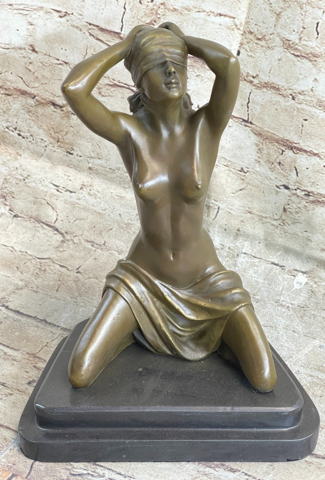 Abstract Modern Art Nude Girl Captive Bronze Sculpture Marble Base Statue Figure