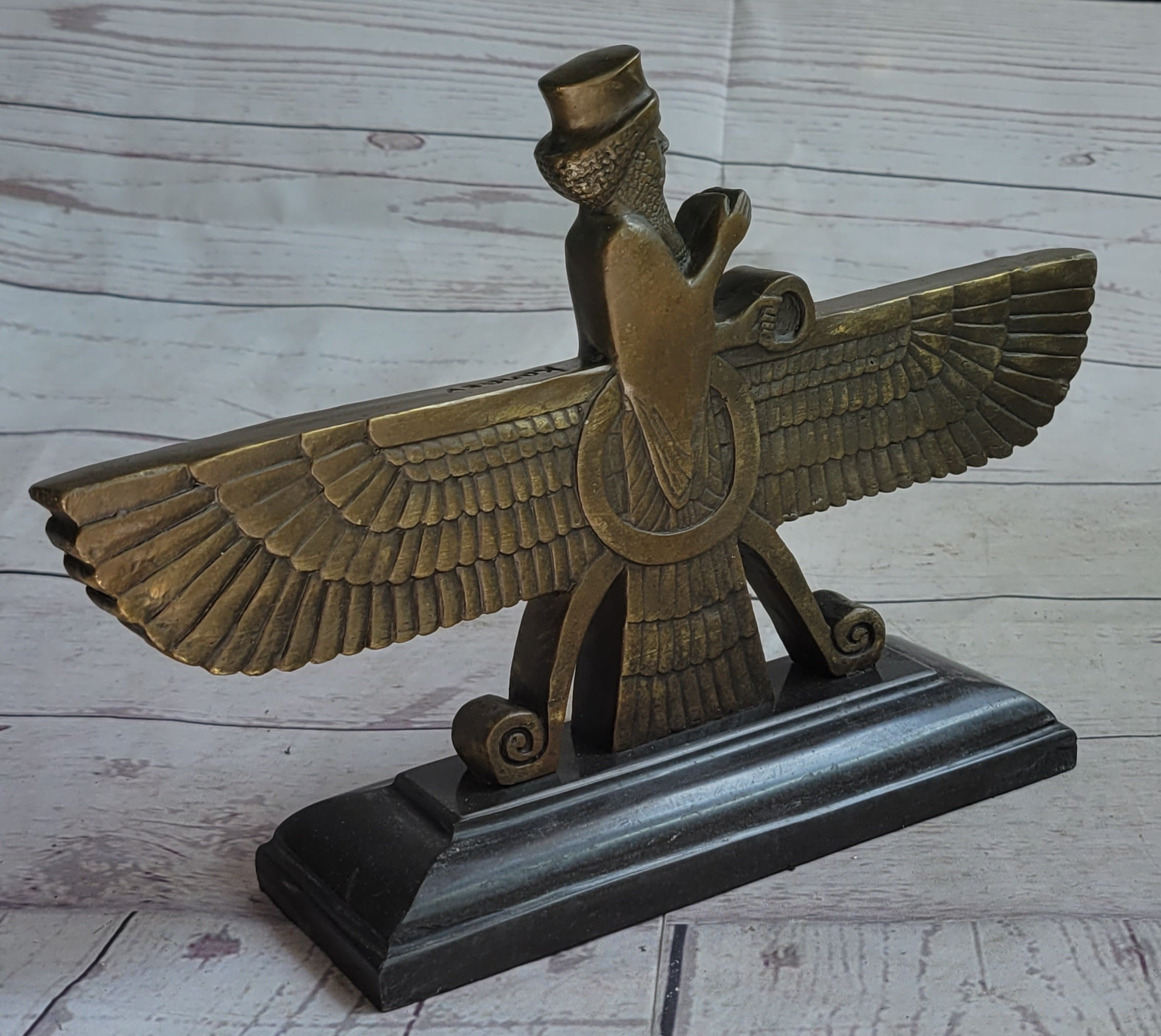 Farvahar Bronze Statue Lost Wax Faravahar Pars Gift Zoroastrian Artwork Figurine