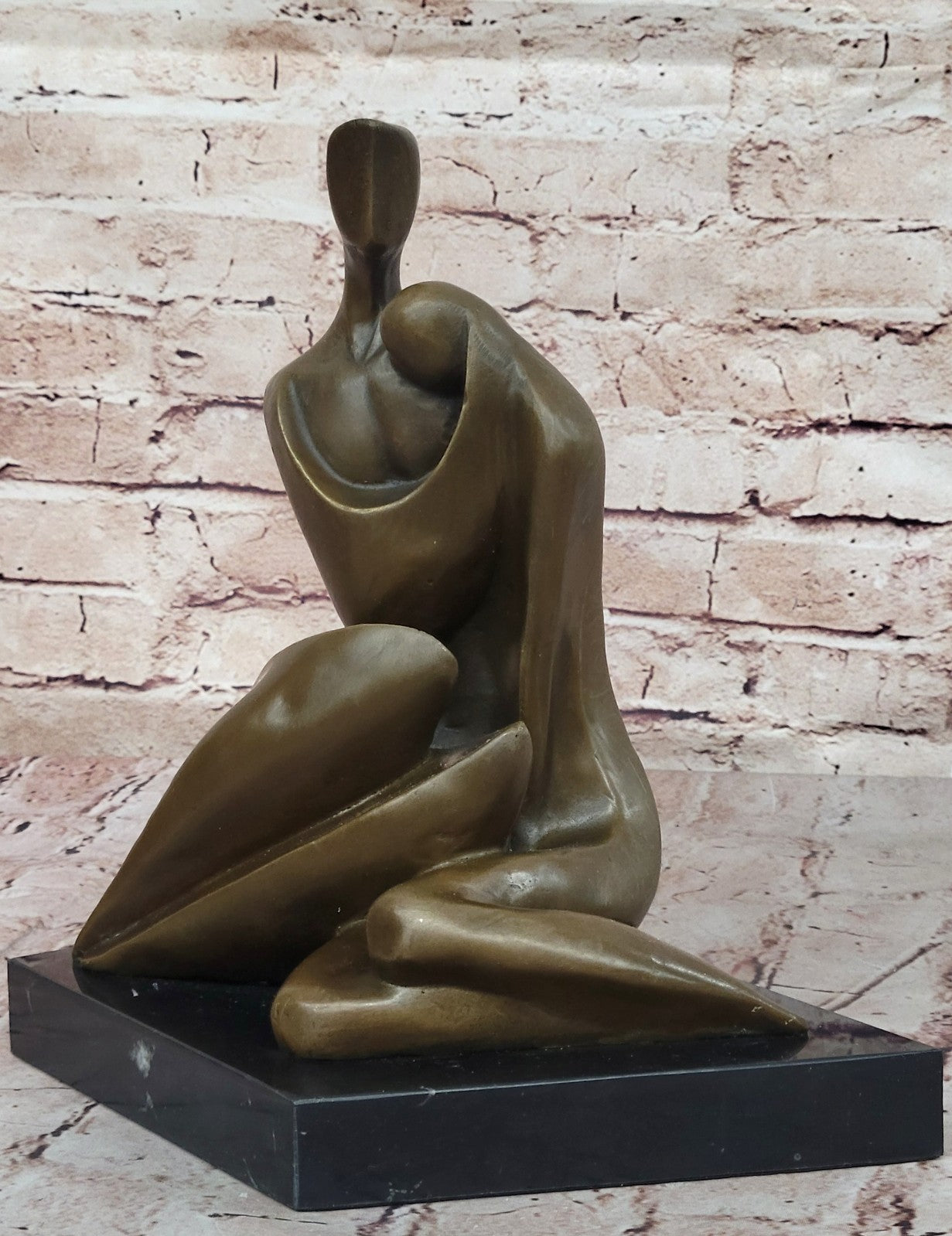 100% Solid Bronze Abstract Couple Holding Each Other by Lost Wax Method Figurine Art