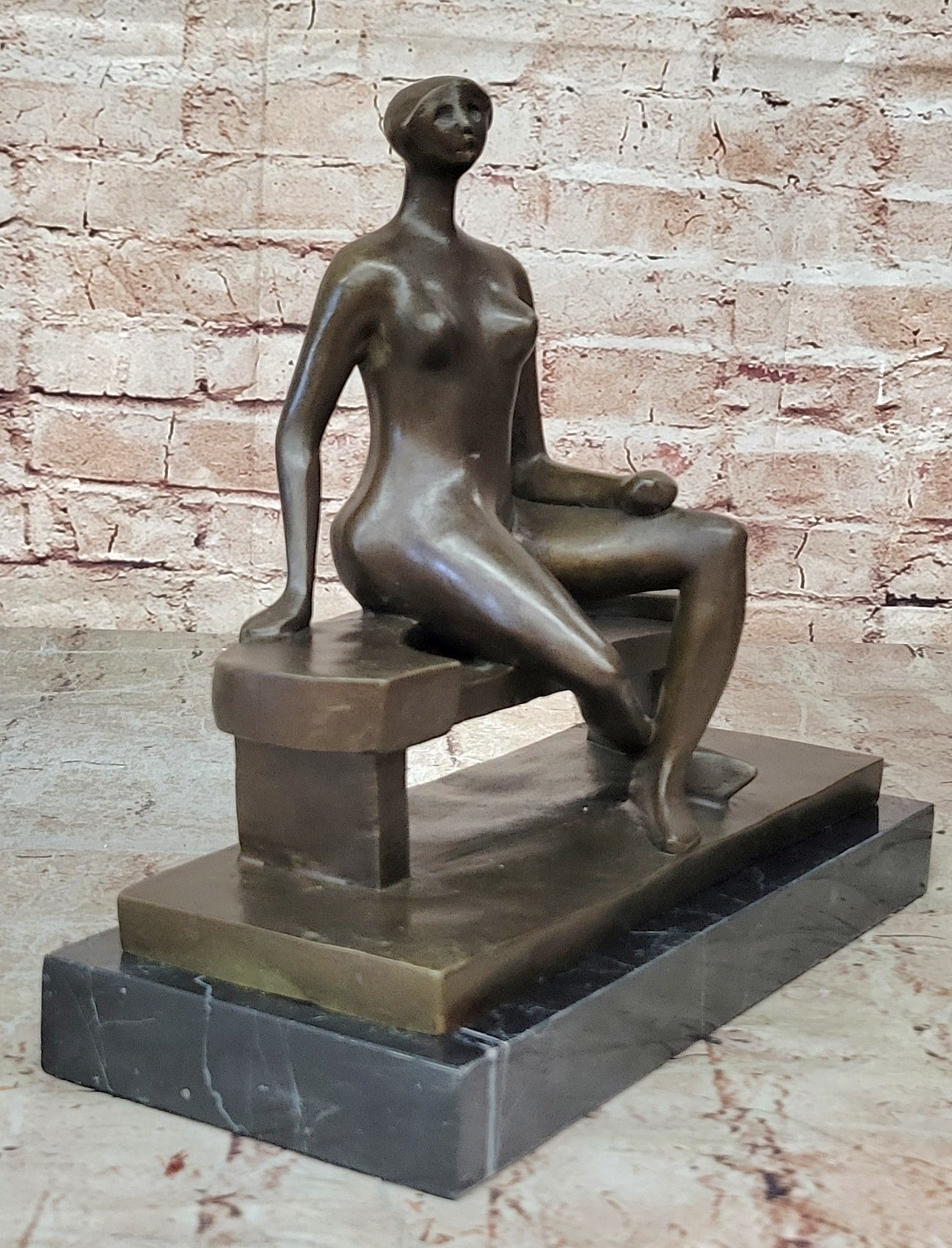Brutalist Bronze Sculpture of Human Figure after Moore Dali Picasso Figurine Nude