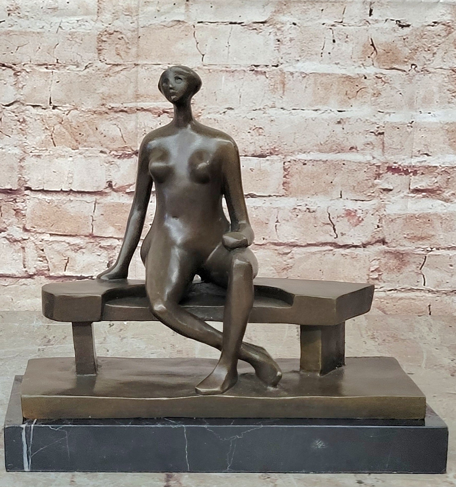 Brutalist Bronze Sculpture of Human Figure after Moore Dali Picasso Figurine Nude