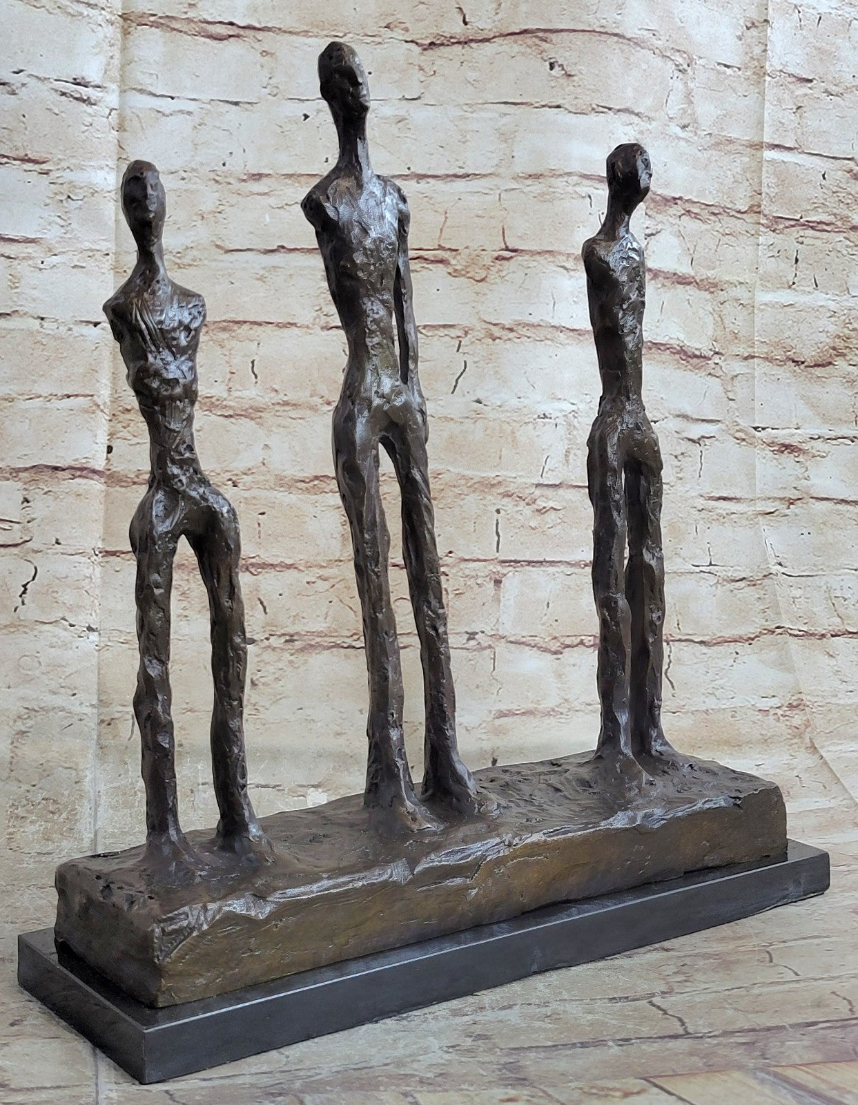 100% Solid Genuine Bronze 3 Male Stick Sculpture Home Office Decoration