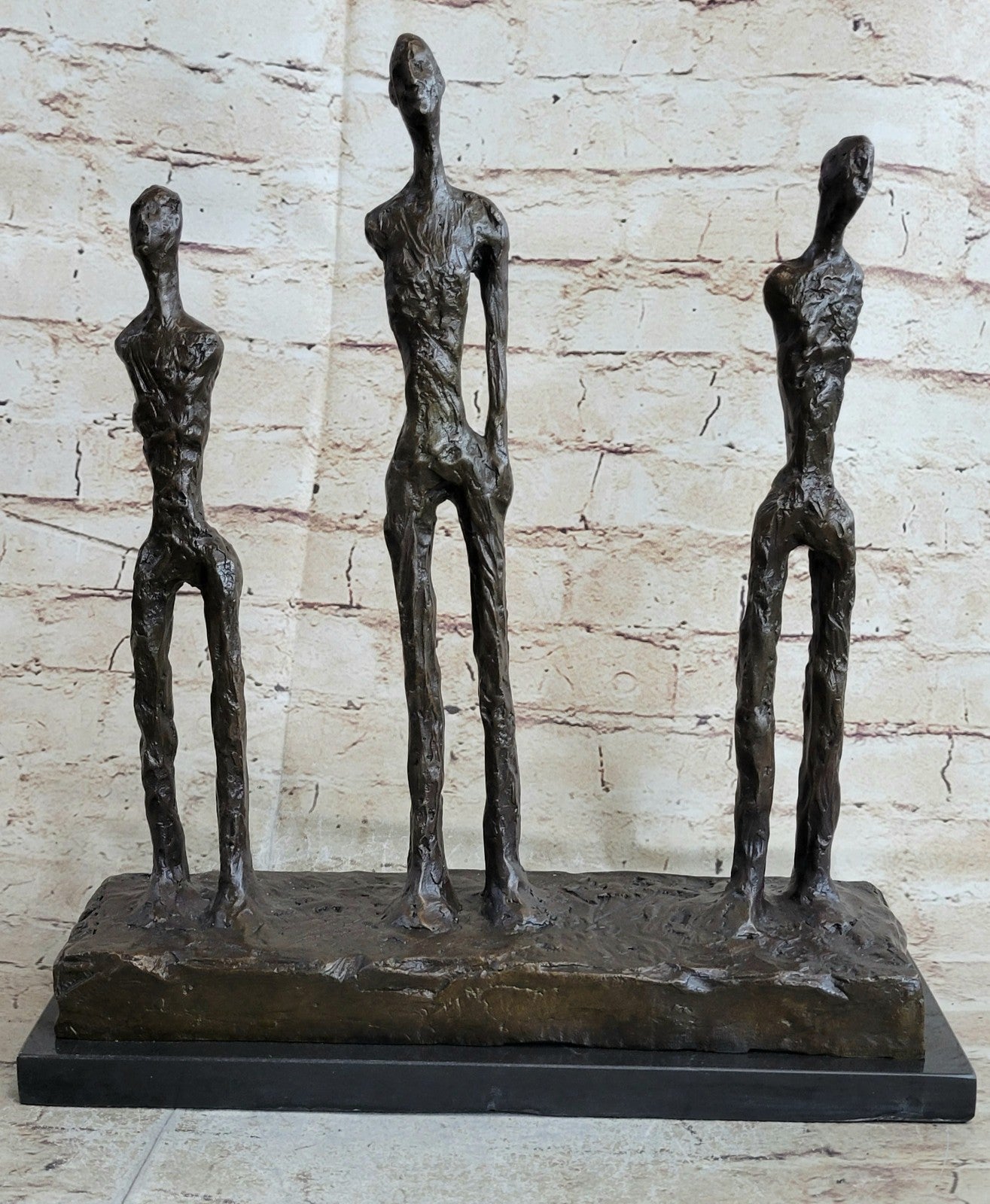100% Solid Genuine Bronze 3 Male Stick Sculpture Home Office Decoration