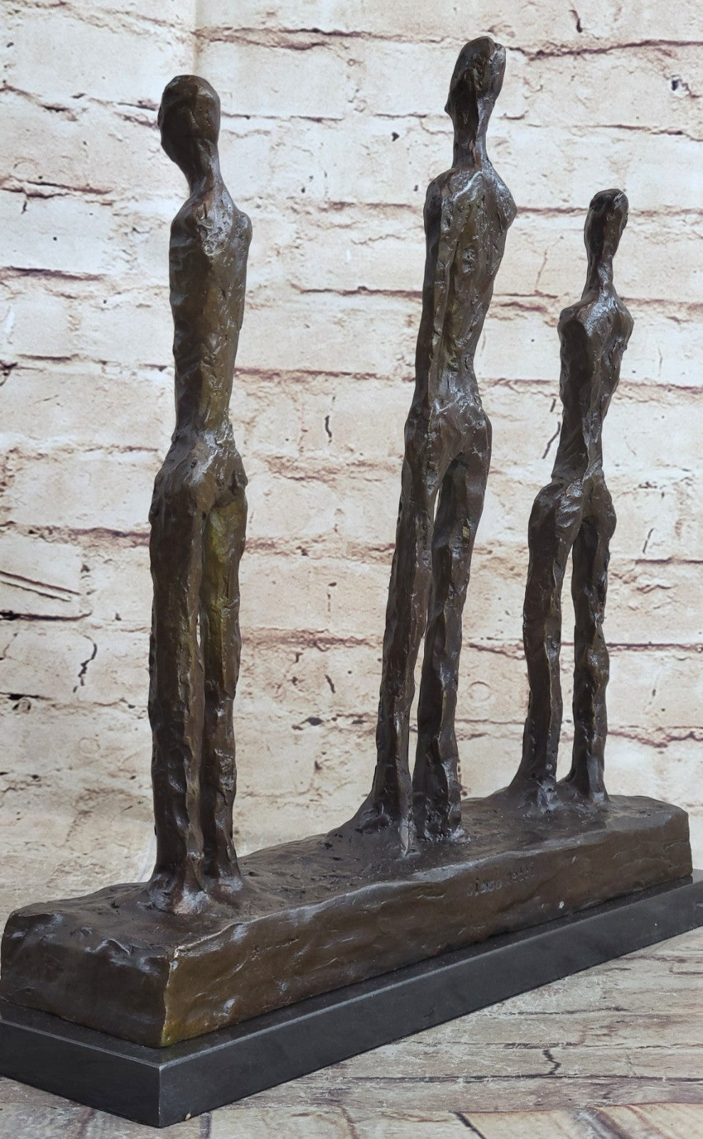 100% Solid Genuine Bronze 3 Male Stick Sculpture Home Office Decoration