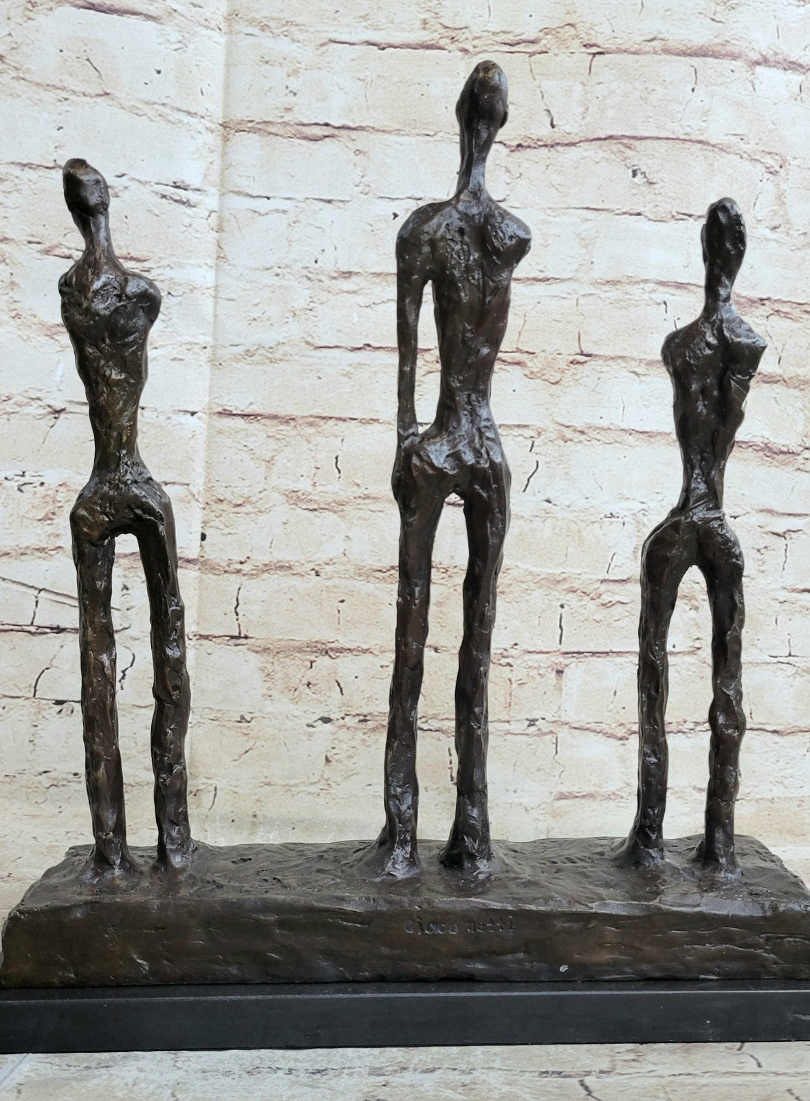 100% Solid Genuine Bronze 3 Male Stick Sculpture Home Office Decoration