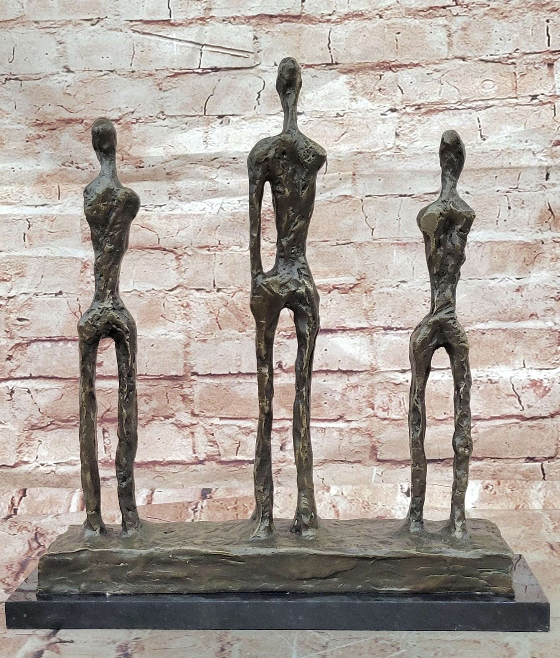 100% Solid Genuine Bronze 3 Male Stick Sculpture Home Office Decoration