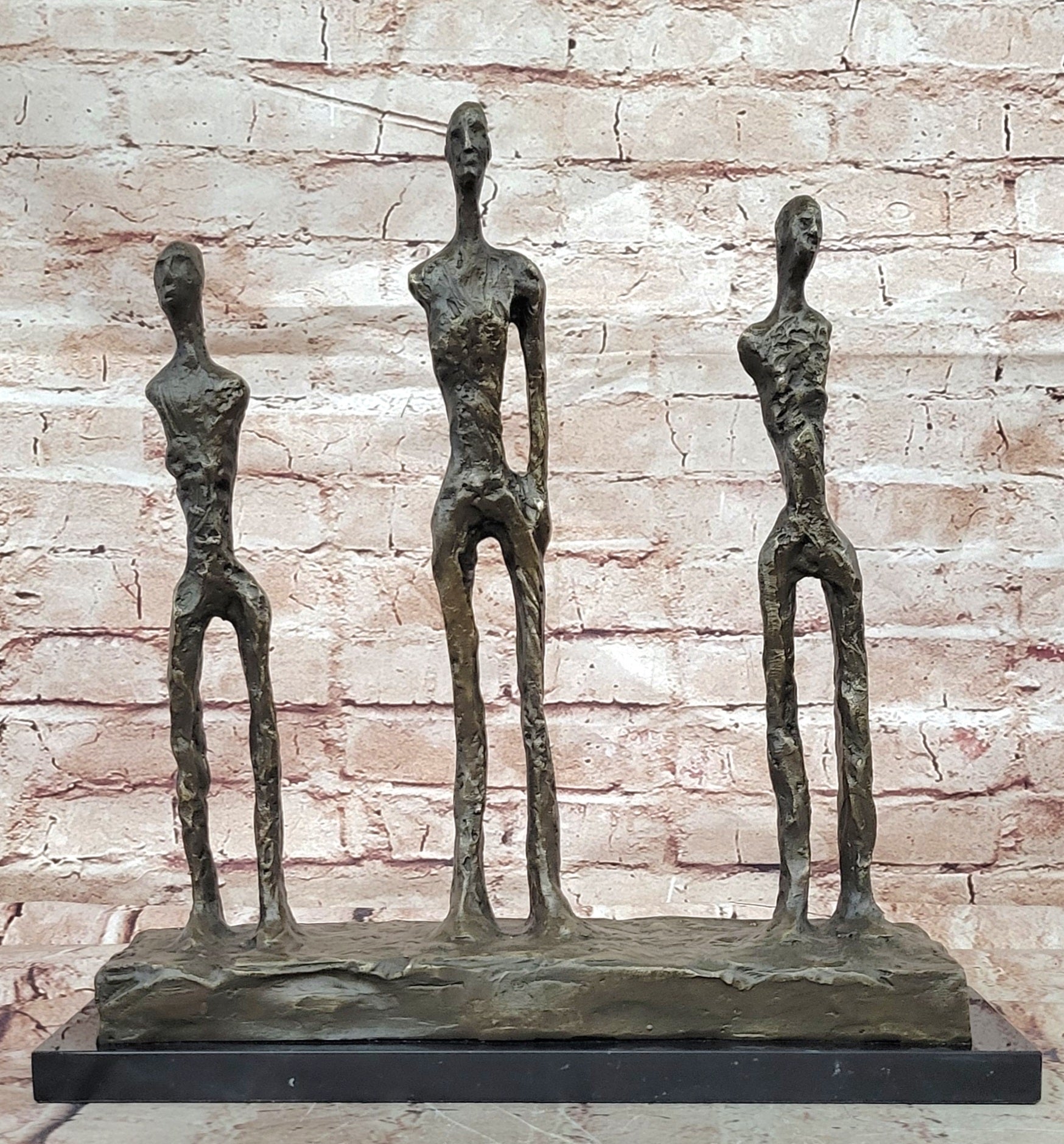 100% Solid Genuine Bronze 3 Male Stick Sculpture Home Office Decoration