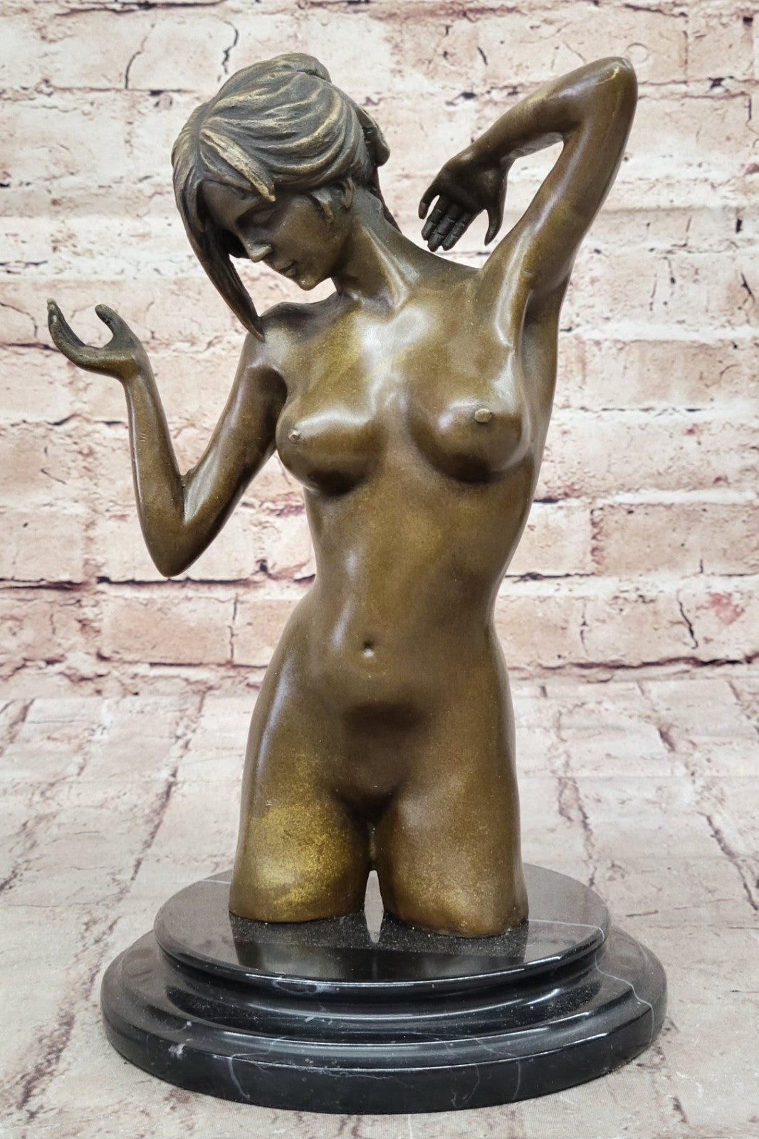 Vintage Classic Nude Female Portrait Bust Bronze Marble Statue Sculpture Figure