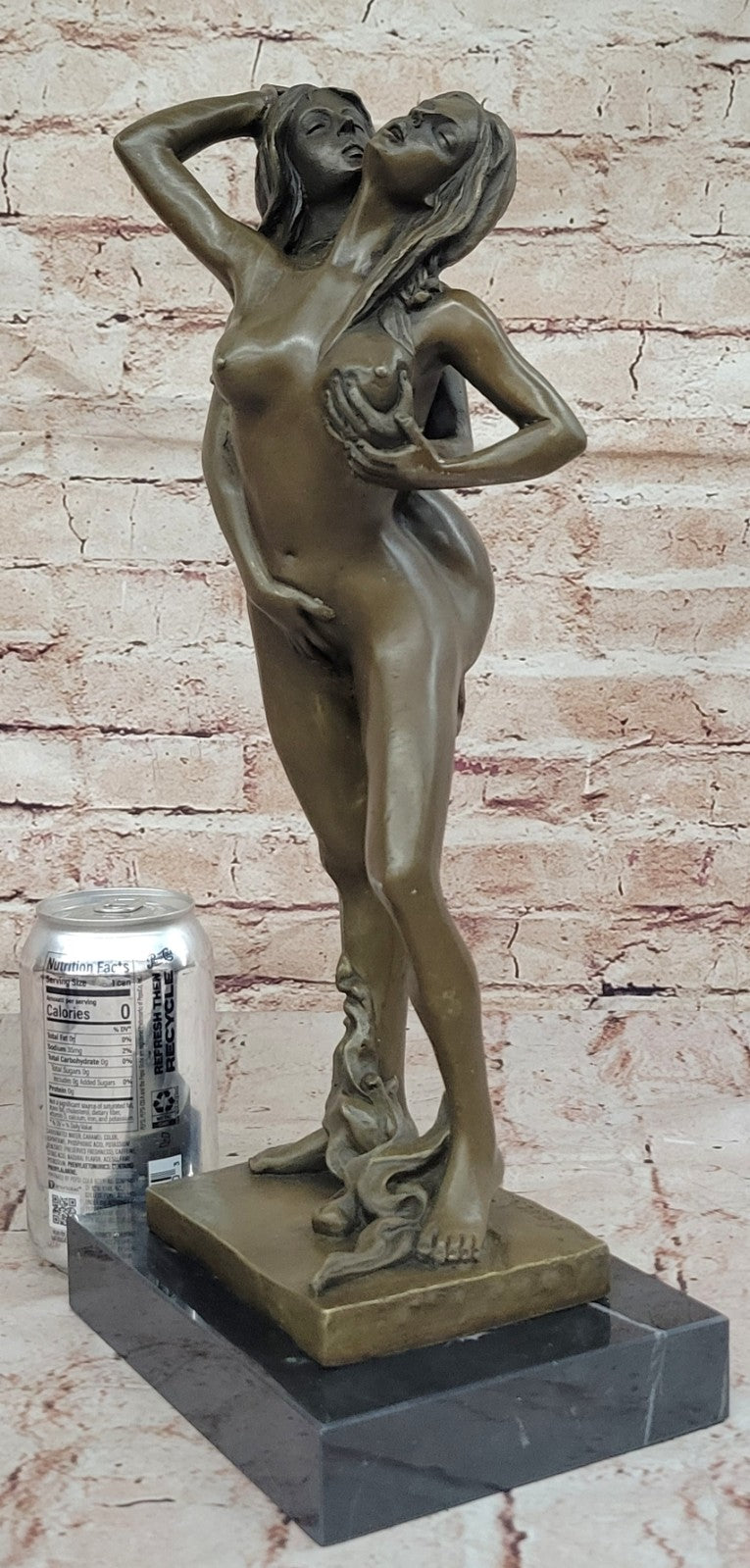 100% Solid Genuine Bronze Nude Naked Sculpture Marble Figure Artwork