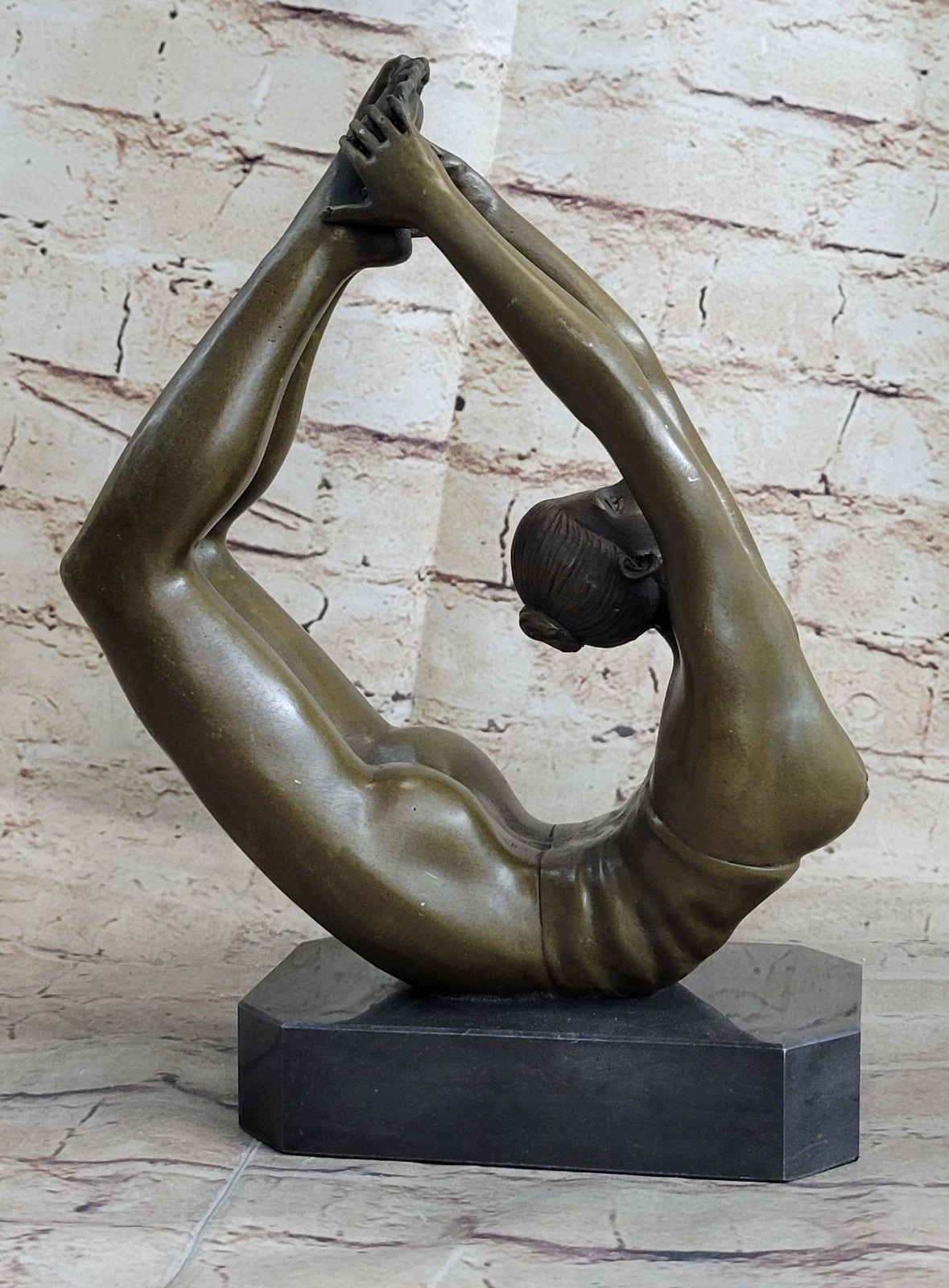 Lovely Vintage Art Deco French Bronze Nude Female Gymnast Acrobat Statue Mavchi