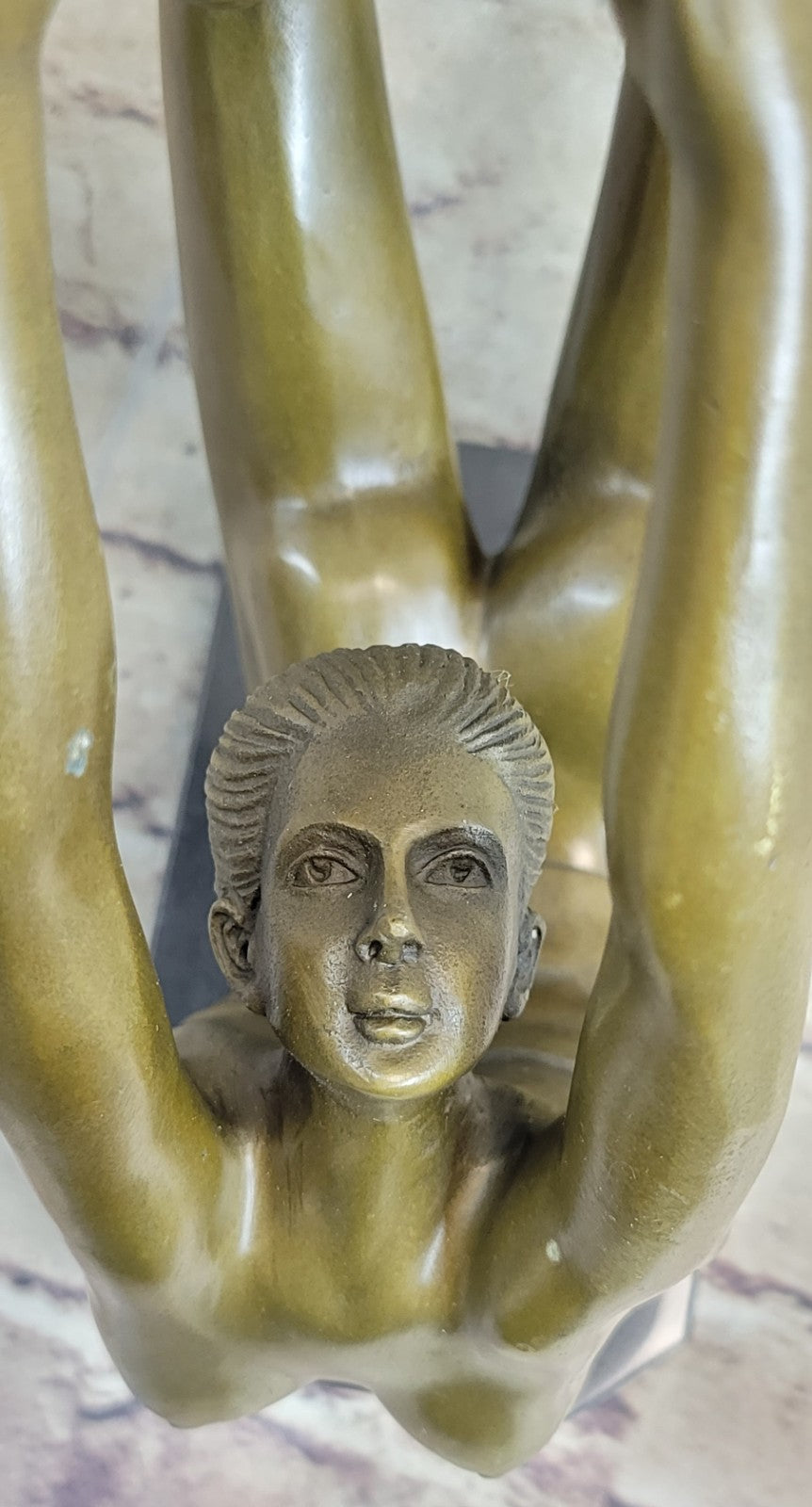 Lovely Vintage Art Deco French Bronze Nude Female Gymnast Acrobat Statue Mavchi