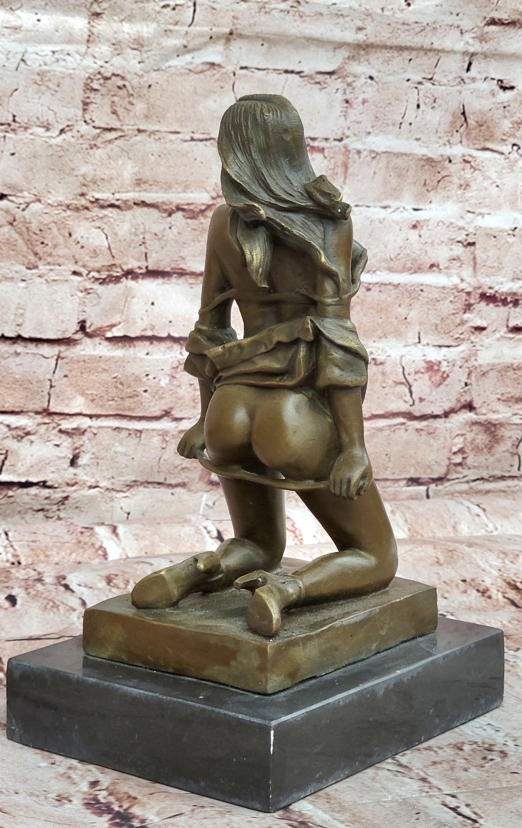 Bronze Sculpture Erotic Art Titled Girl with Whip By German Artist Preiss Statue