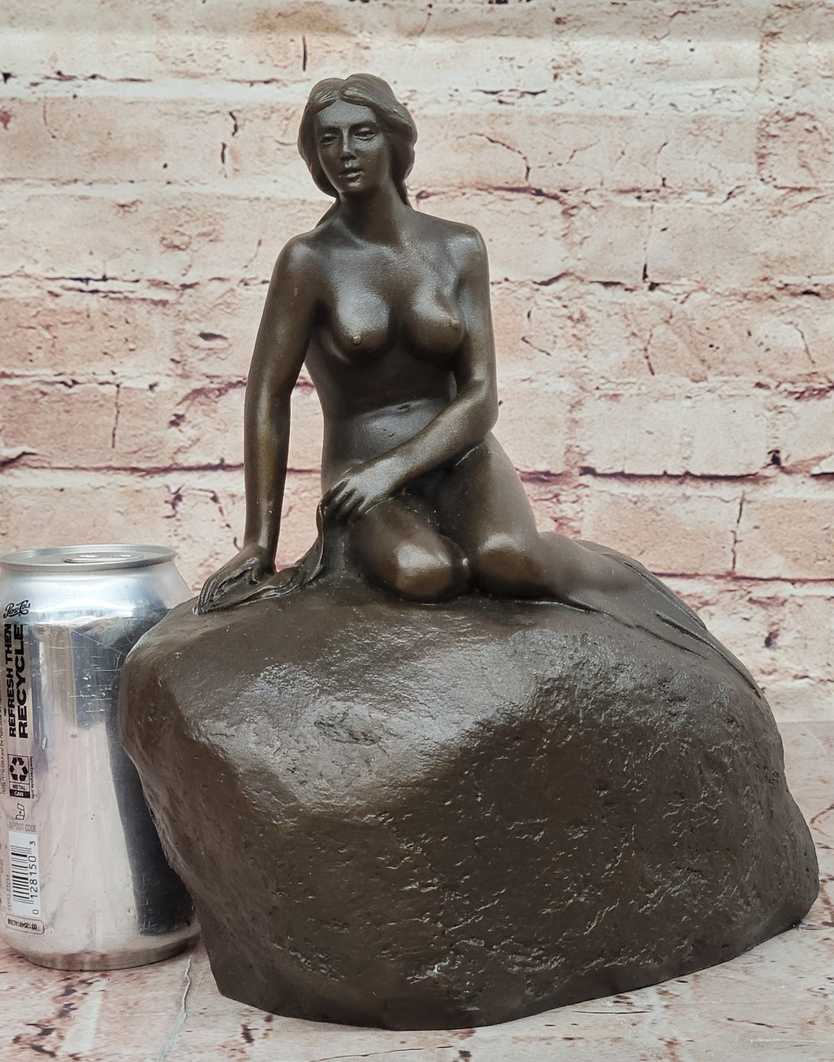 Nude Bronze Mermaid Dolphin Nautical Water Fountain Sculpture Pool Ocean Art
