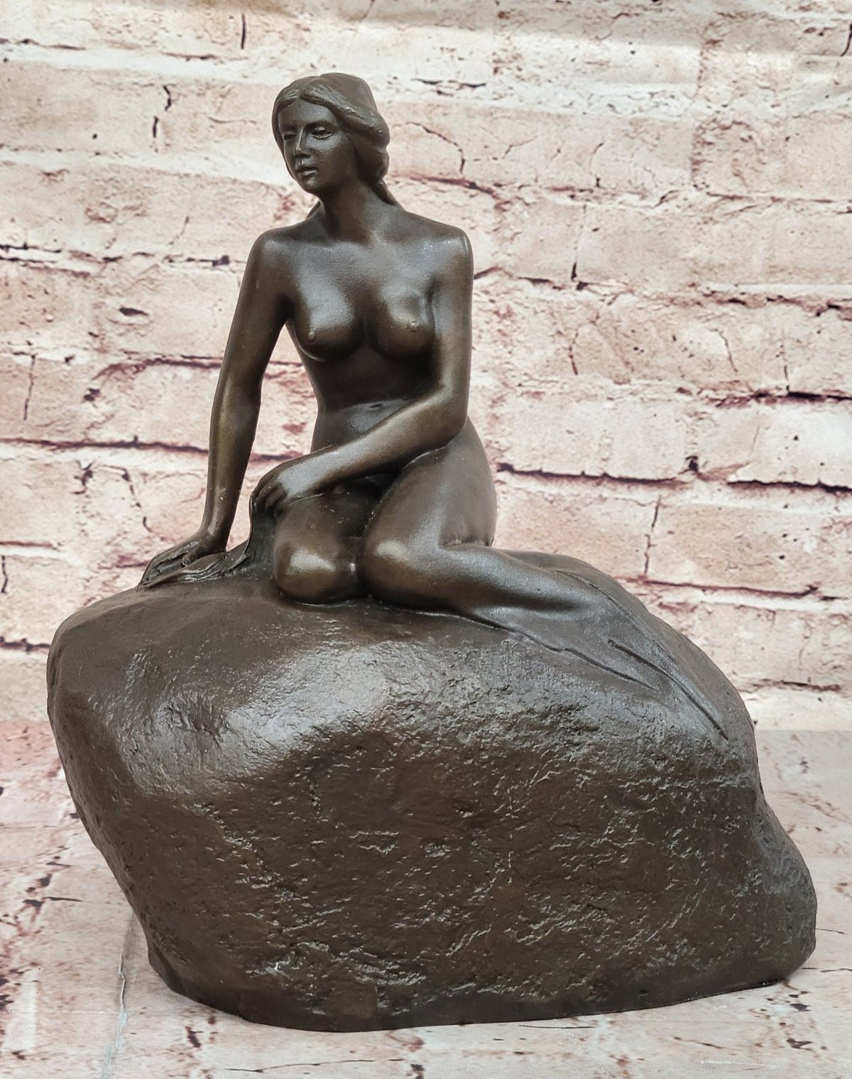 Nude Bronze Mermaid Dolphin Nautical Water Fountain Sculpture Pool Ocean Art