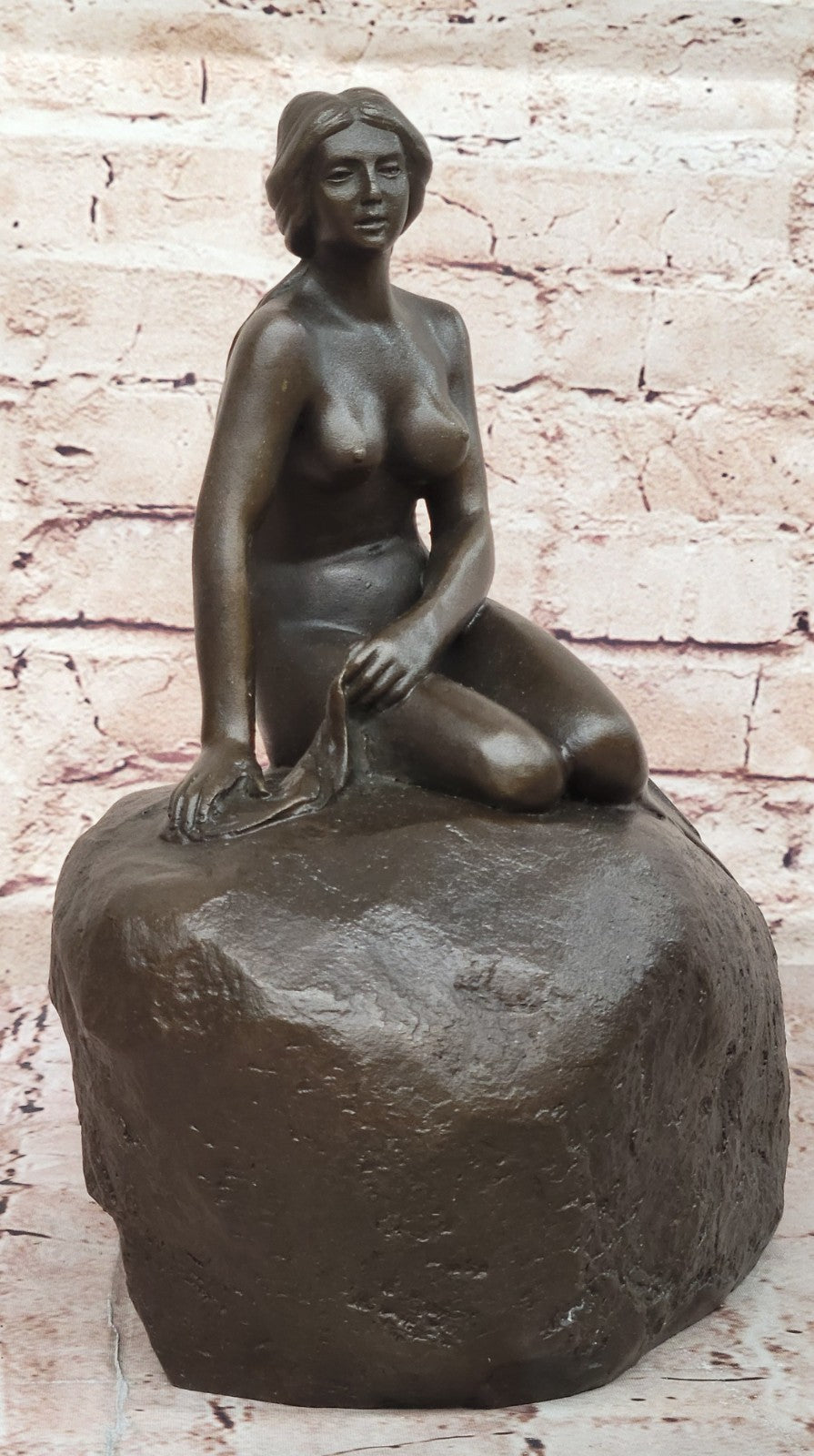 Nude Bronze Mermaid Dolphin Nautical Water Fountain Sculpture Pool Ocean Art