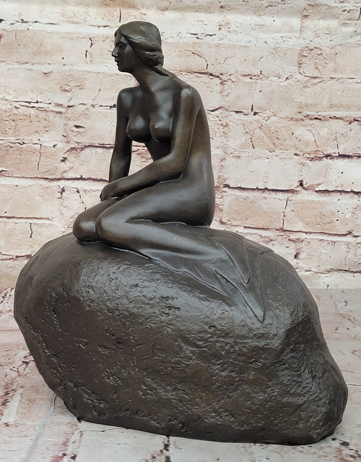Nude Bronze Mermaid Dolphin Nautical Water Fountain Sculpture Pool Ocean Art