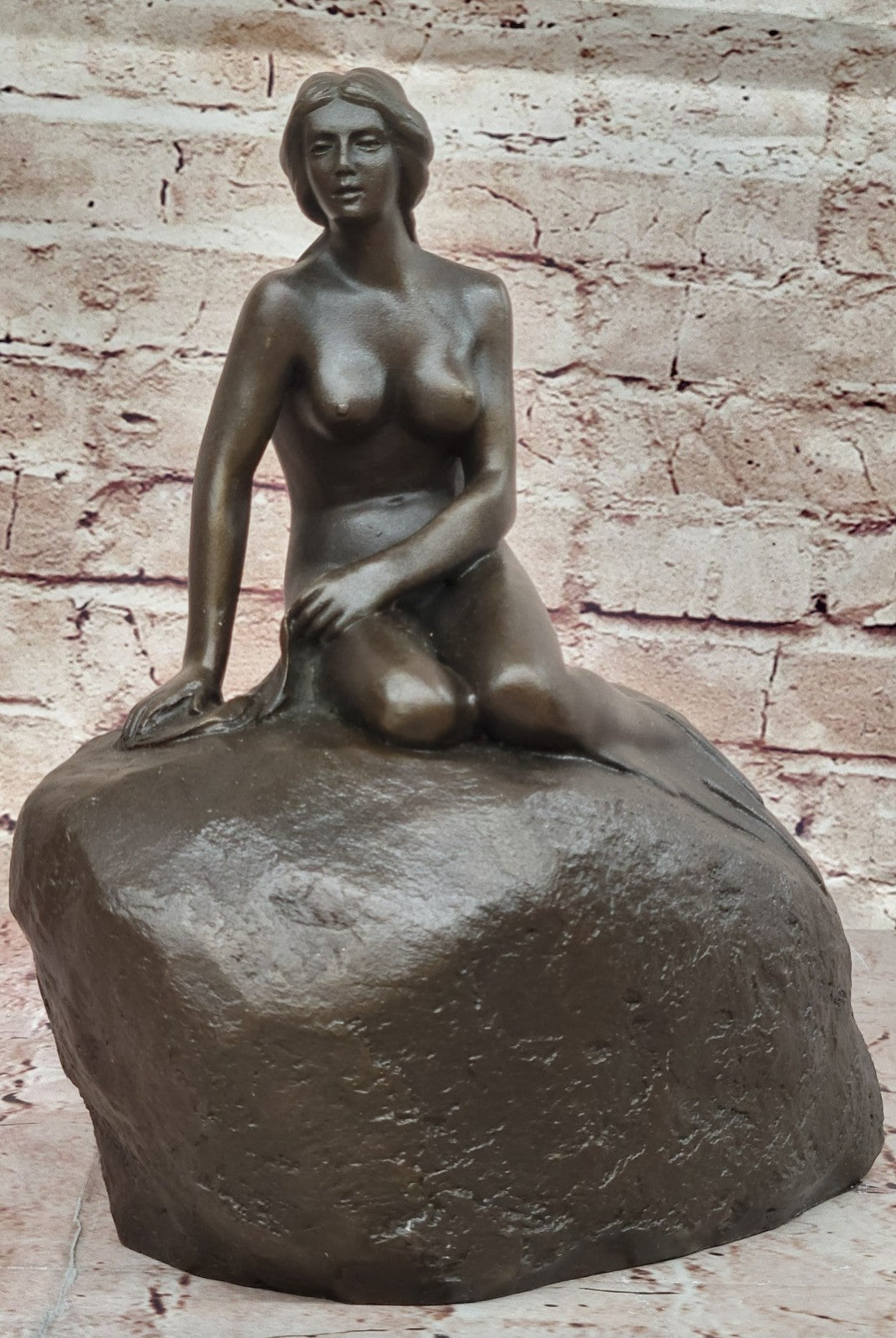 Nude Bronze Mermaid Dolphin Nautical Water Fountain Sculpture Pool Ocean Art