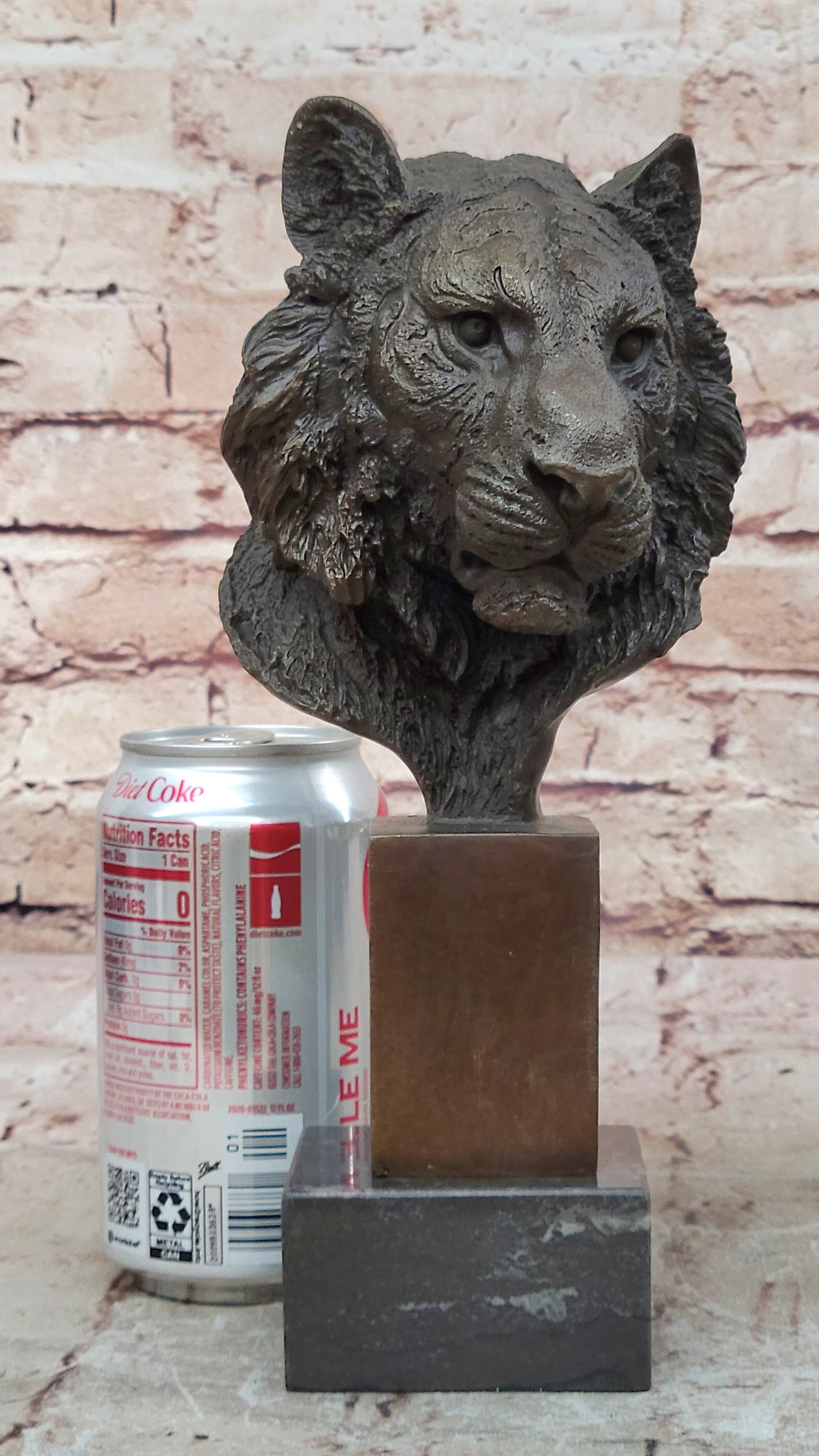 10" Western Art Deco Bronze lions Lion Puma Mountain Cat Bust Sculpture Figurine