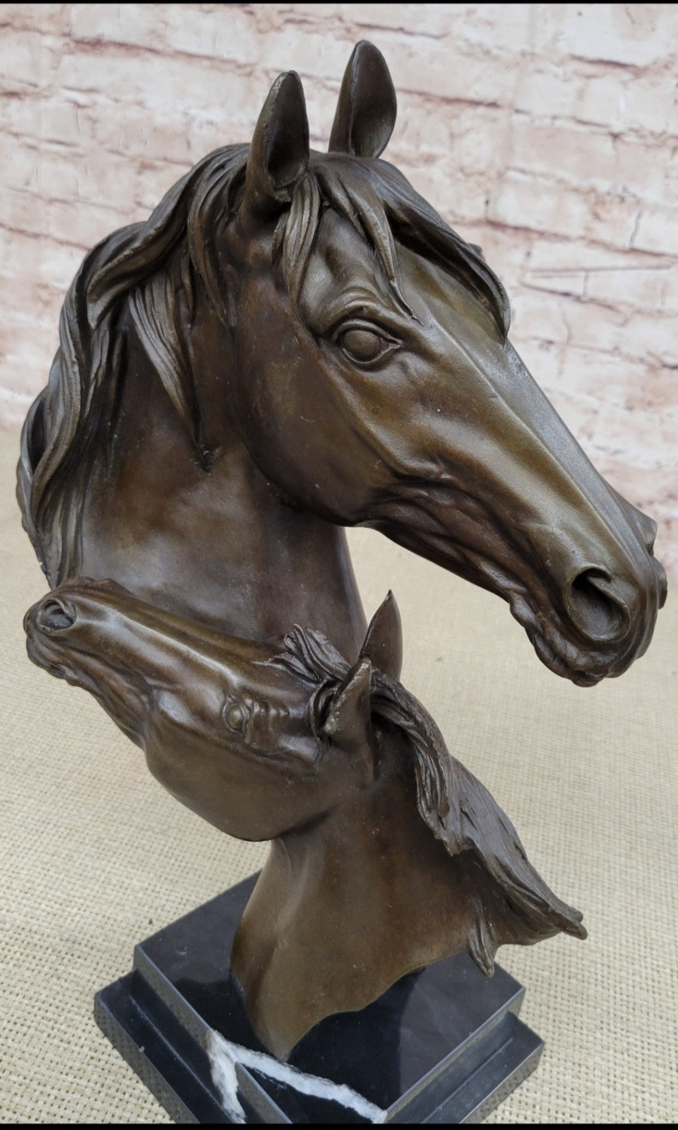 Handcrafted bronze sculpture SALE Bust Horse Horses Two Mounted Pure Beautiful