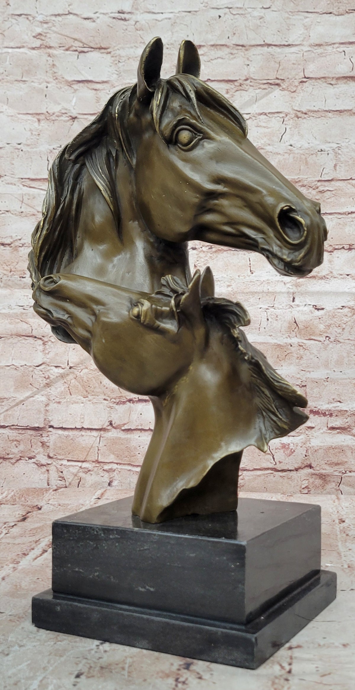 Handcrafted bronze sculpture SALE Bust Horse Horses Two Mounted Pure Beautiful