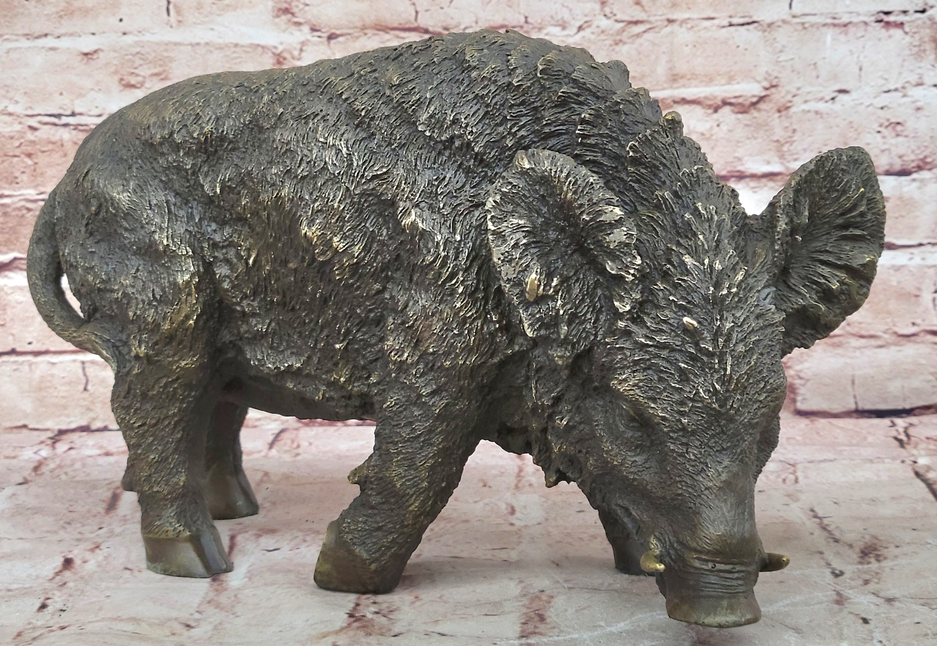 Handcrafted bronze sculpture SALE Deco Art Pig Wild Boar Chemin Signed Figurine
